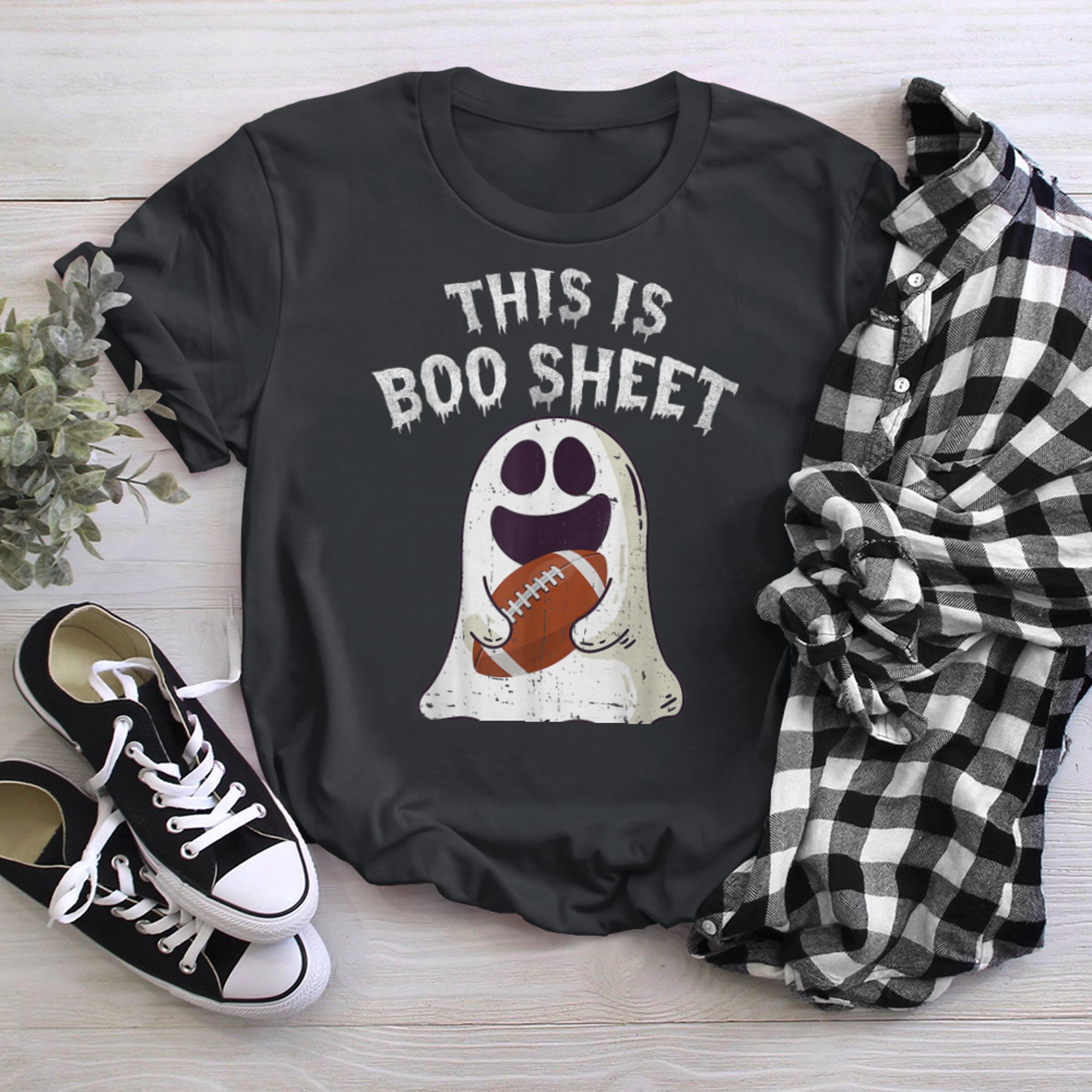 This Is Boo Sheet Ghost Retro Halloween Costume Football (1) t-shirt black