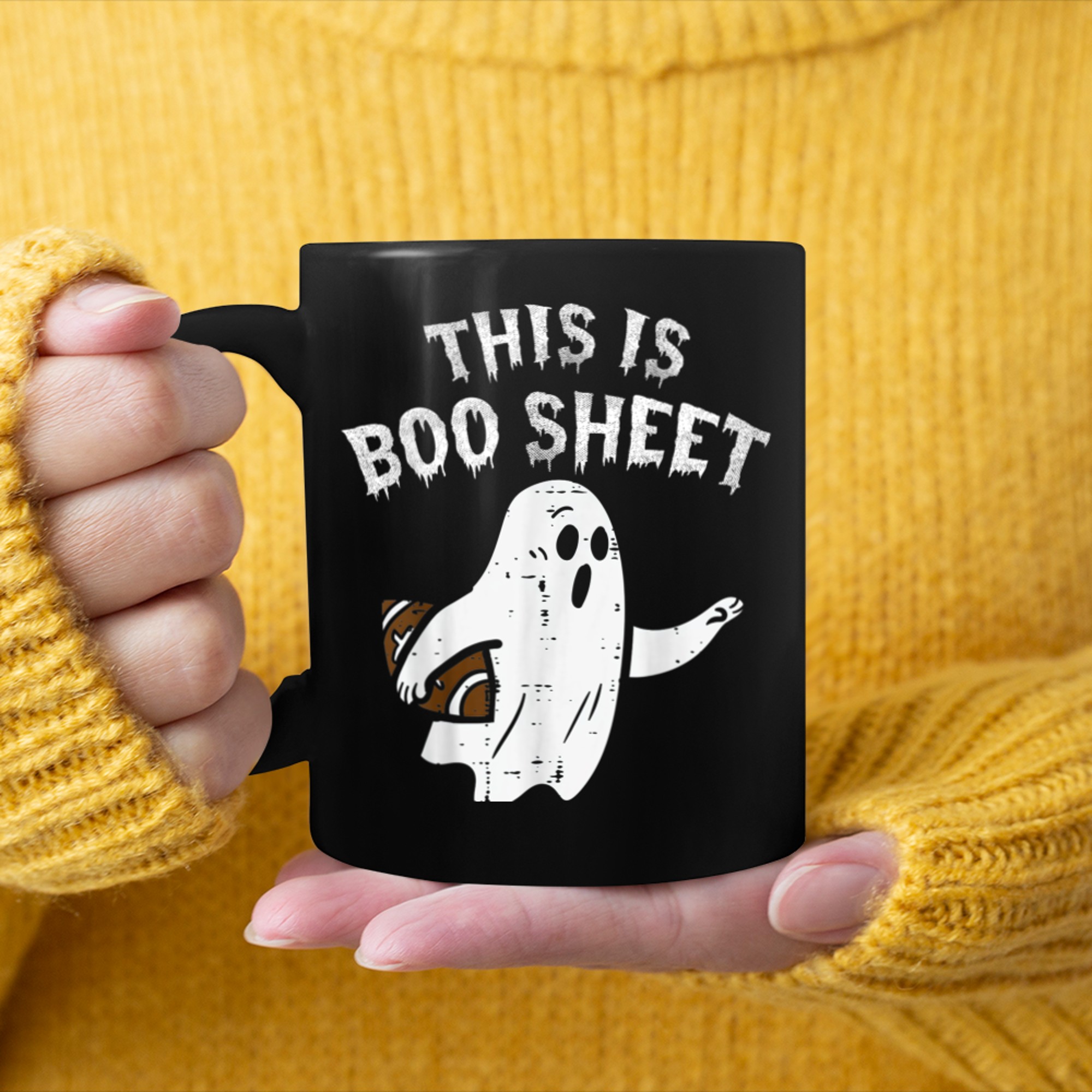 This Is Boo Sheet Ghost Retro Halloween Costume Football (2) mug black