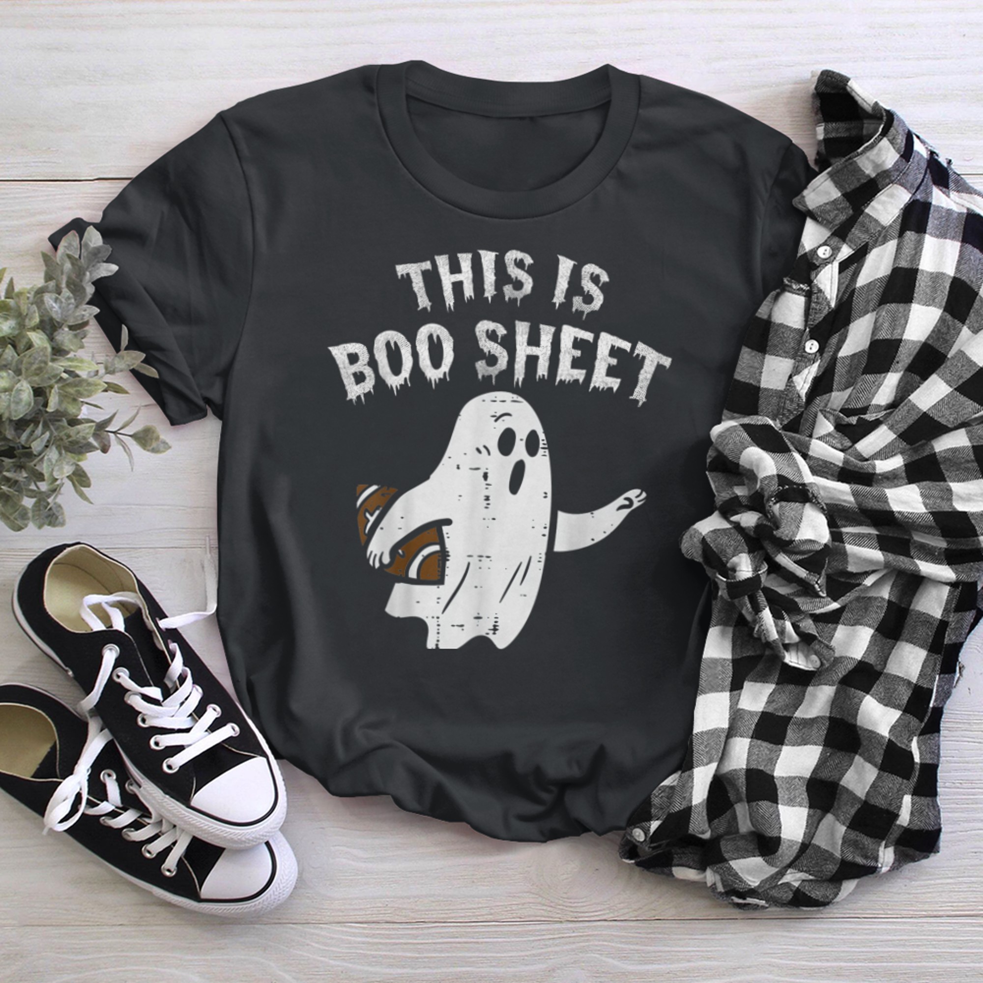 This Is Boo Sheet Ghost Retro Halloween Costume Football (2) t-shirt black