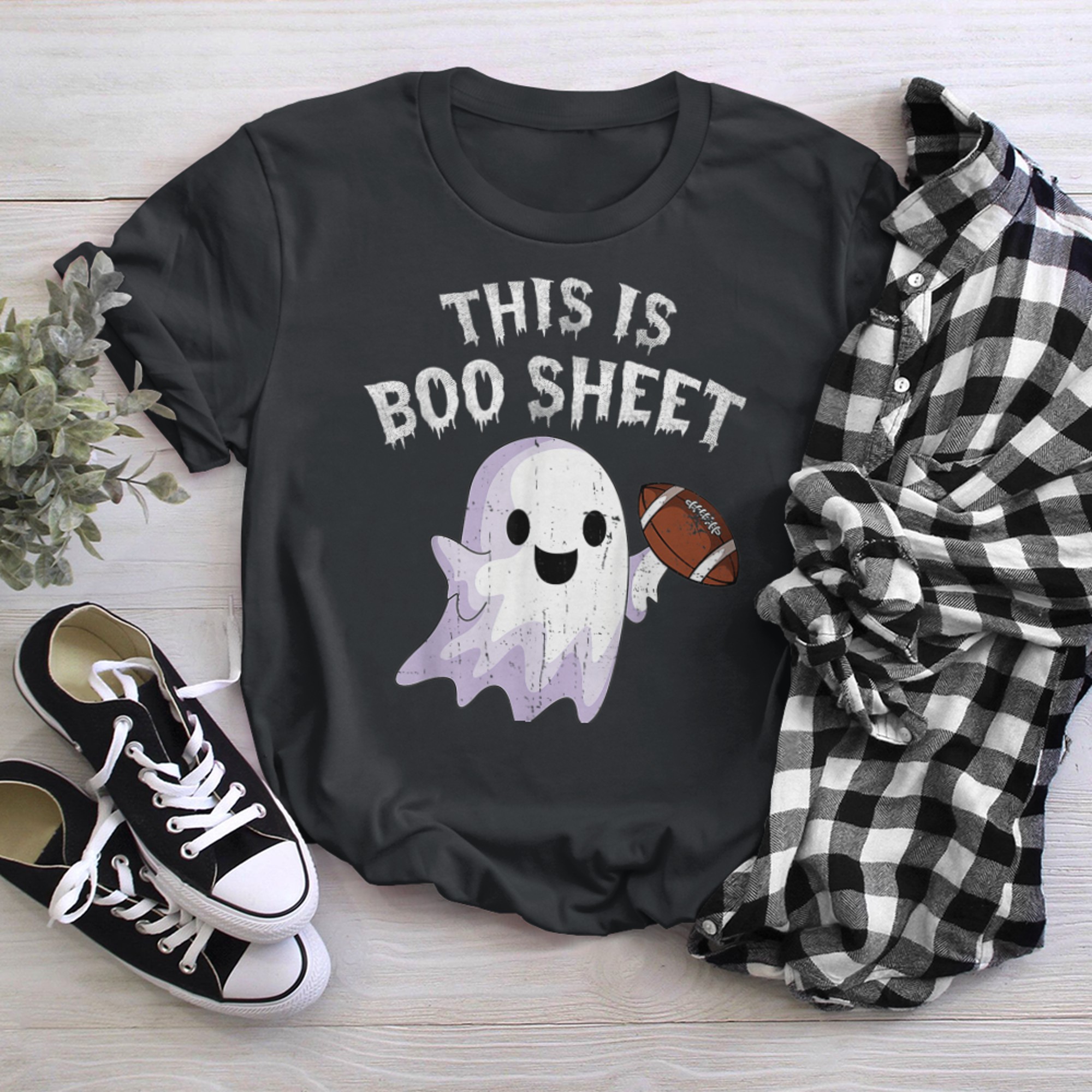 This Is Boo Sheet Ghost Retro Halloween Costume Football (3) t-shirt black