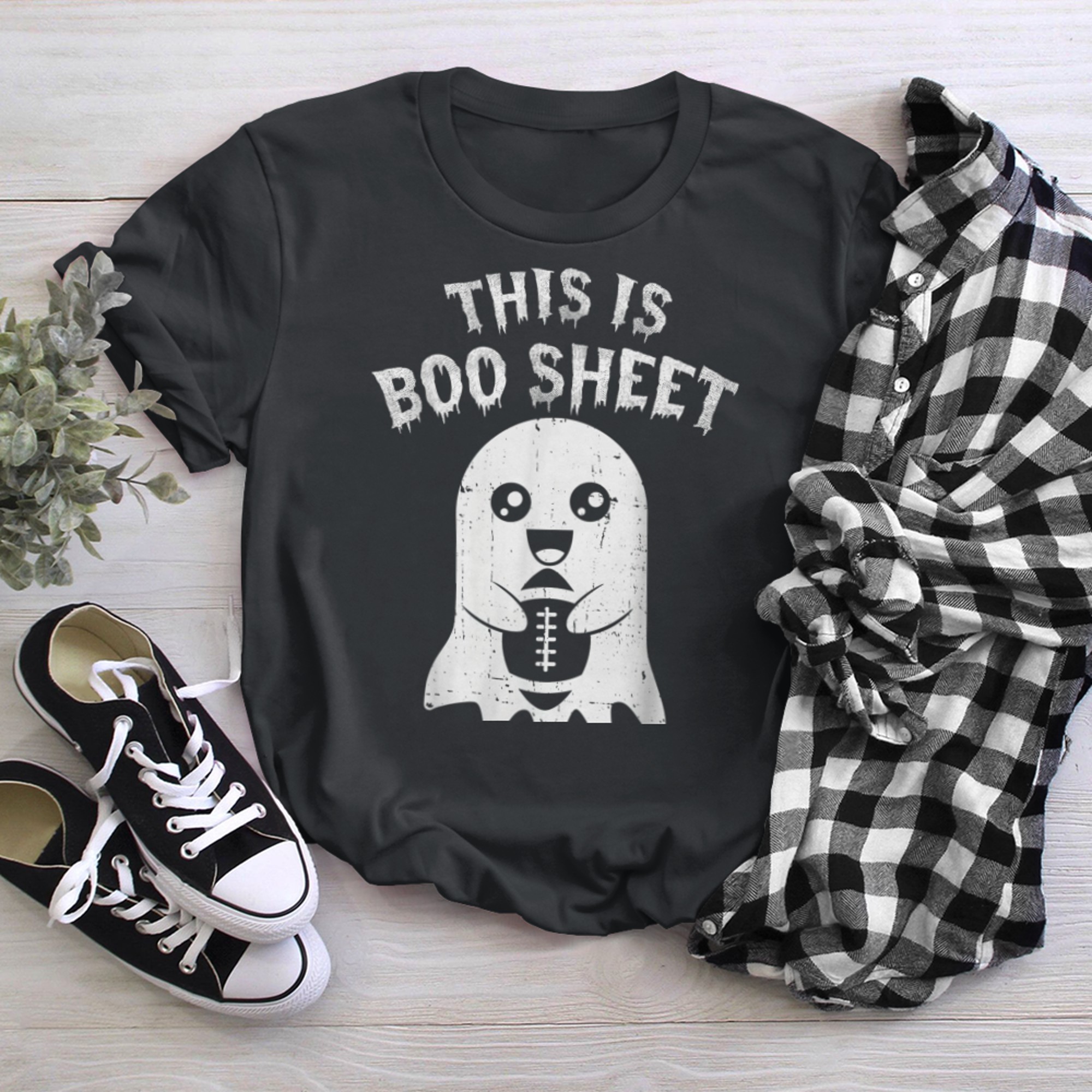 This Is Boo Sheet Ghost Retro Halloween Costume Football t-shirt black