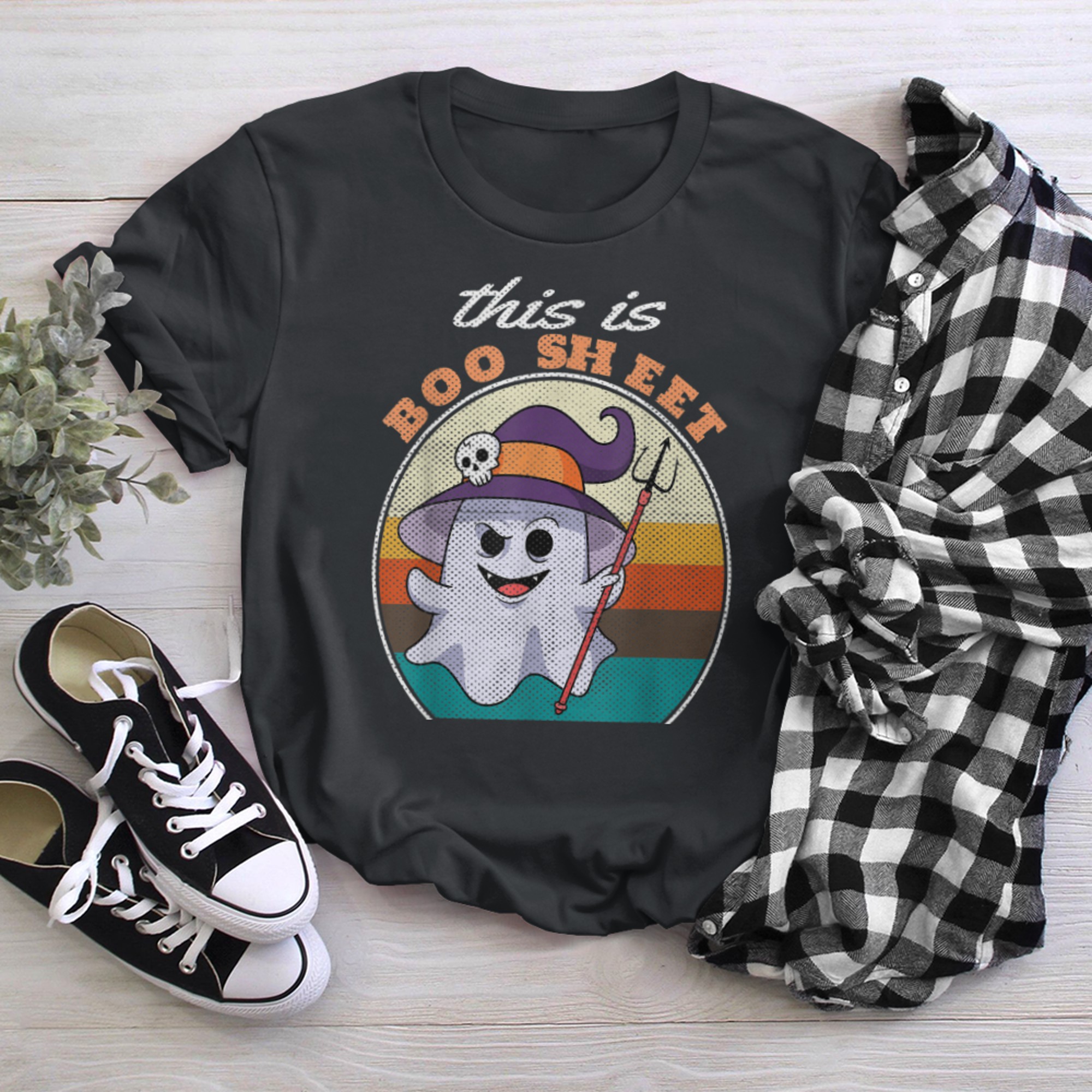 This Is Boo Sheet Ghost Retro Halloween Costume Men Women (15) t-shirt black