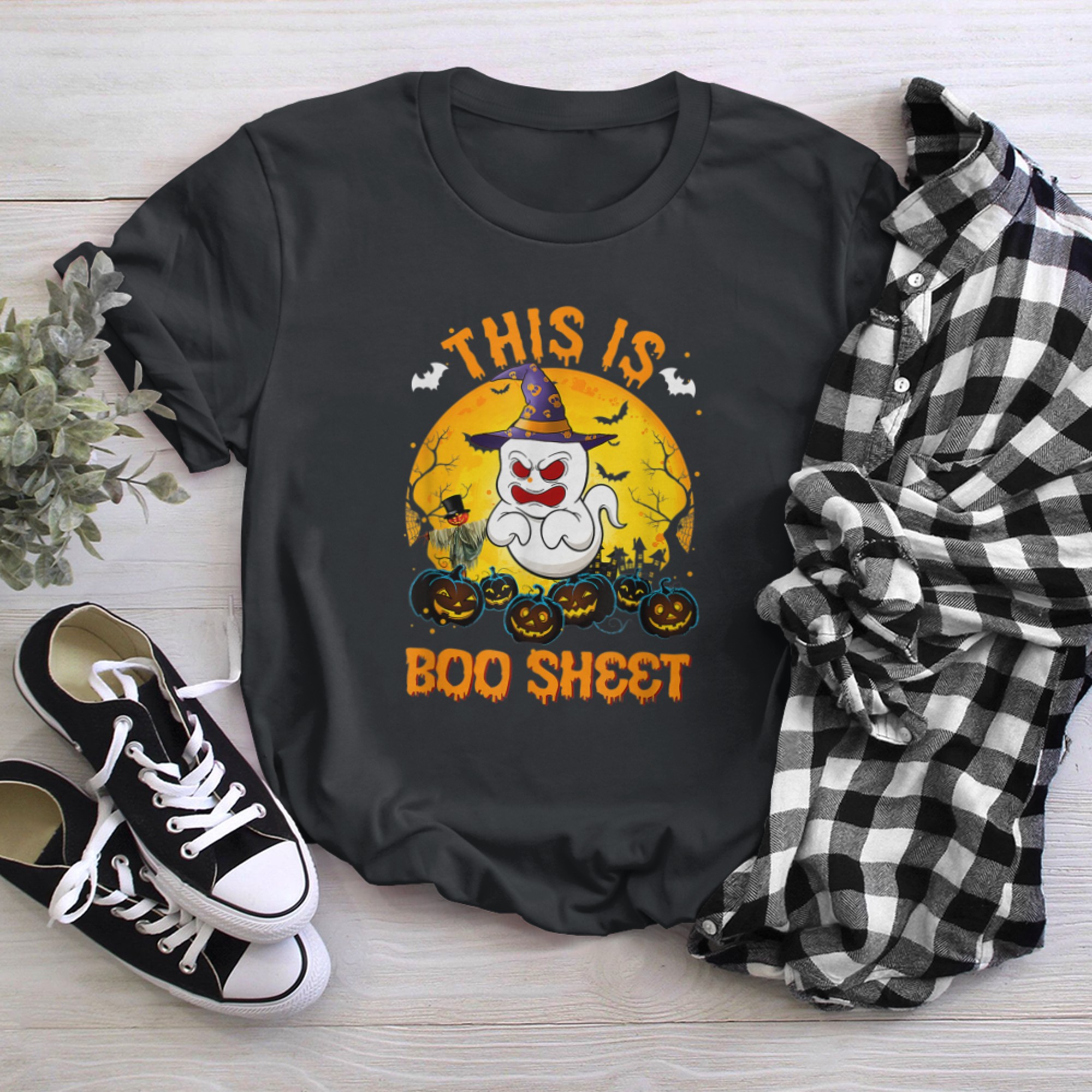 This Is Boo Sheet Ghost Retro Halloween Costume Men Women (17) t-shirt black