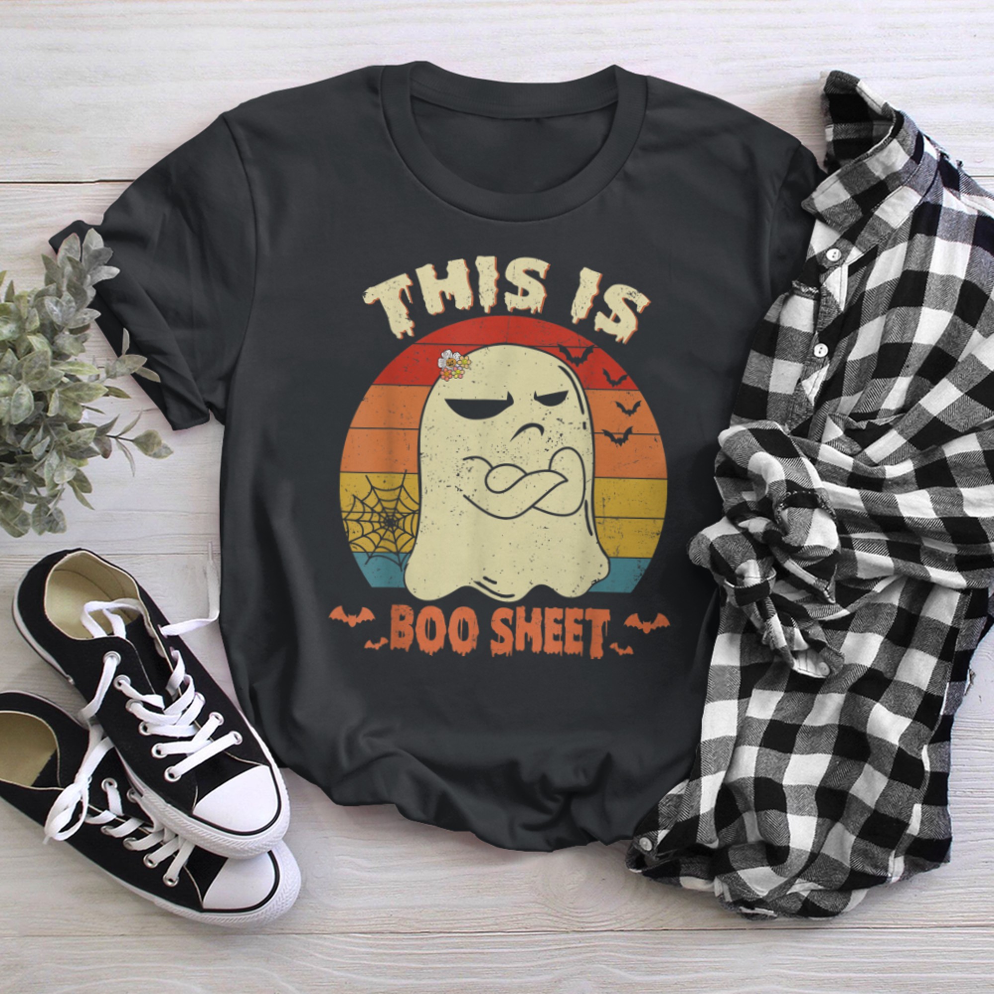 This Is Boo Sheet Ghost Retro Halloween Costume Men Women (21) t-shirt black