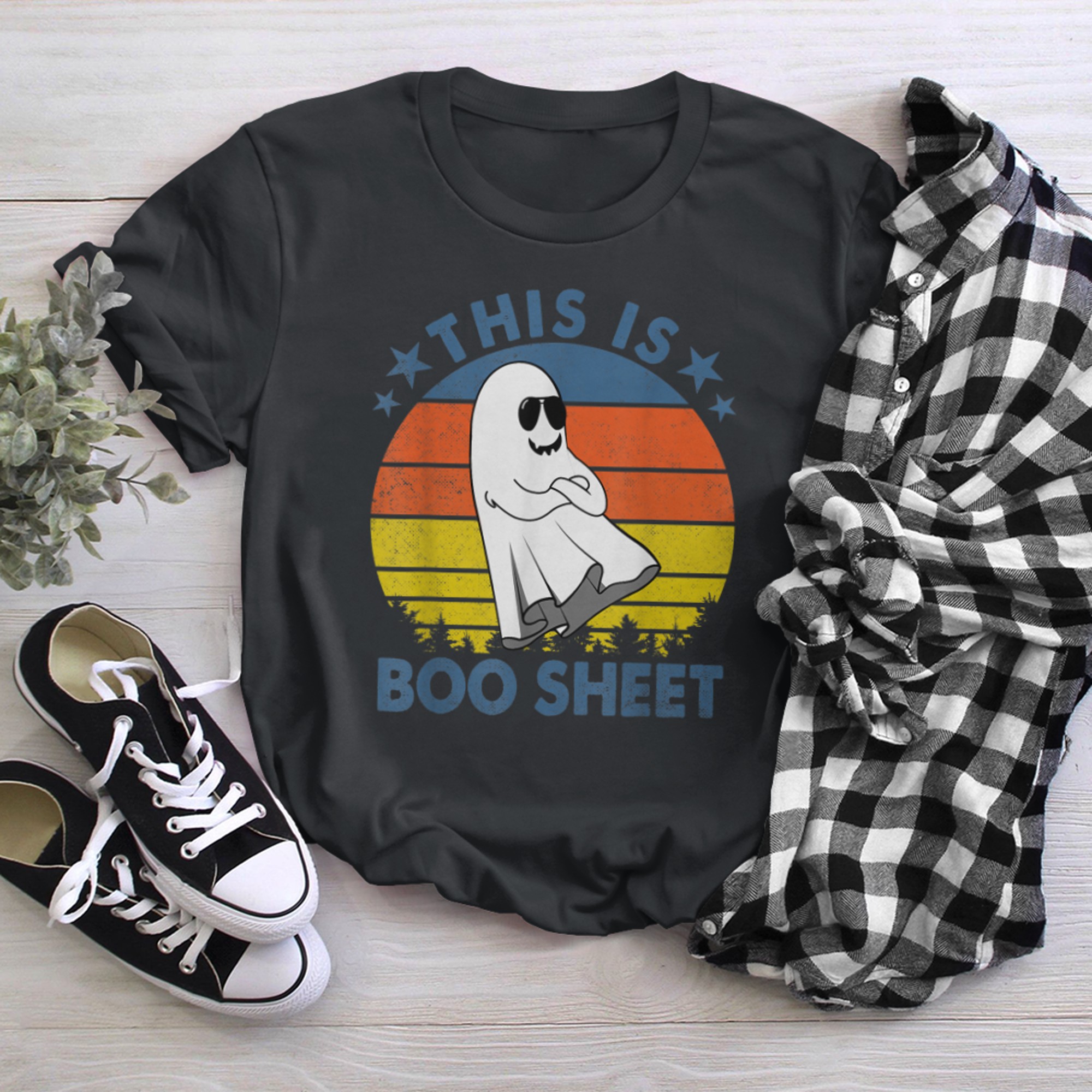 This Is Boo Sheet Ghost Retro Halloween Costume Men Women (22) t-shirt black