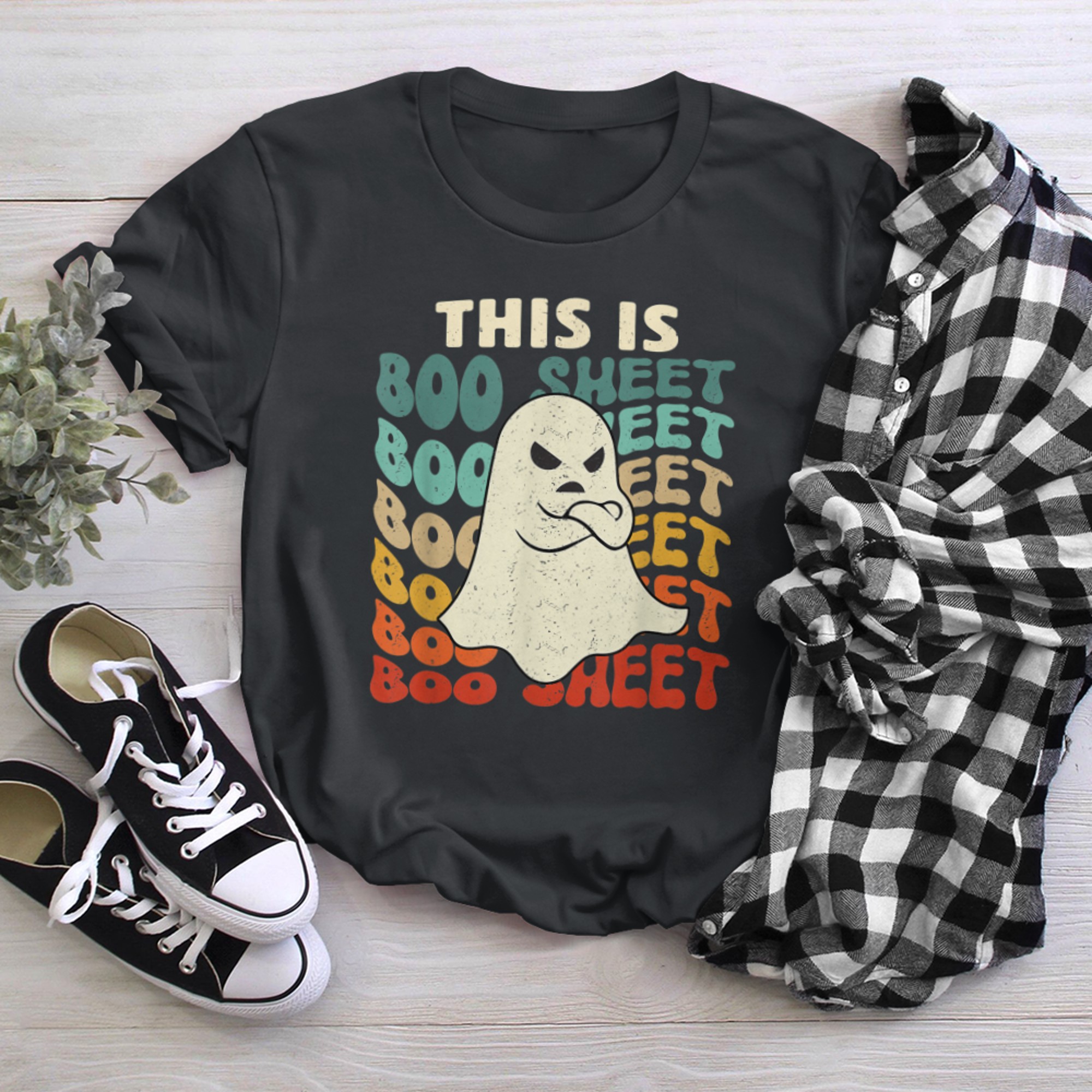 This Is Boo Sheet Ghost Retro Halloween Costume Men Women (25) t-shirt black