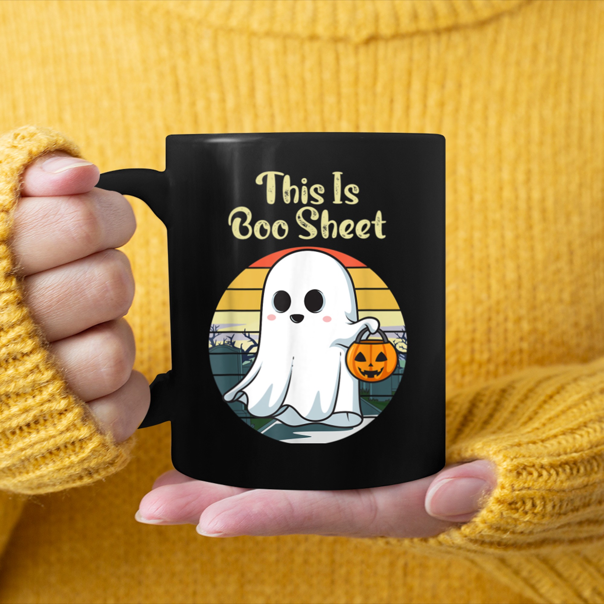 This Is Boo Sheet Ghost Retro Halloween Costume Men Women (26) mug black