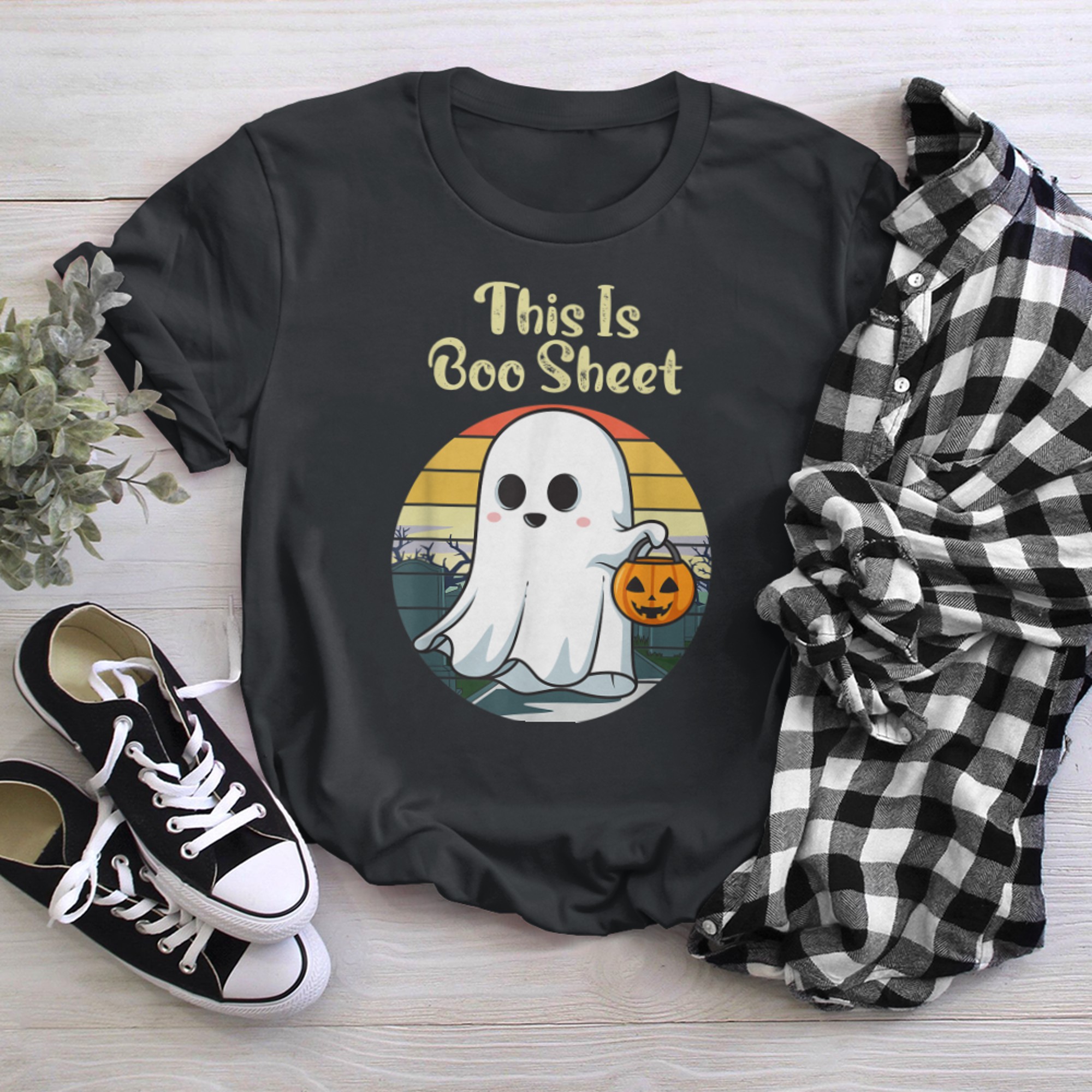 This Is Boo Sheet Ghost Retro Halloween Costume Men Women (26) t-shirt black