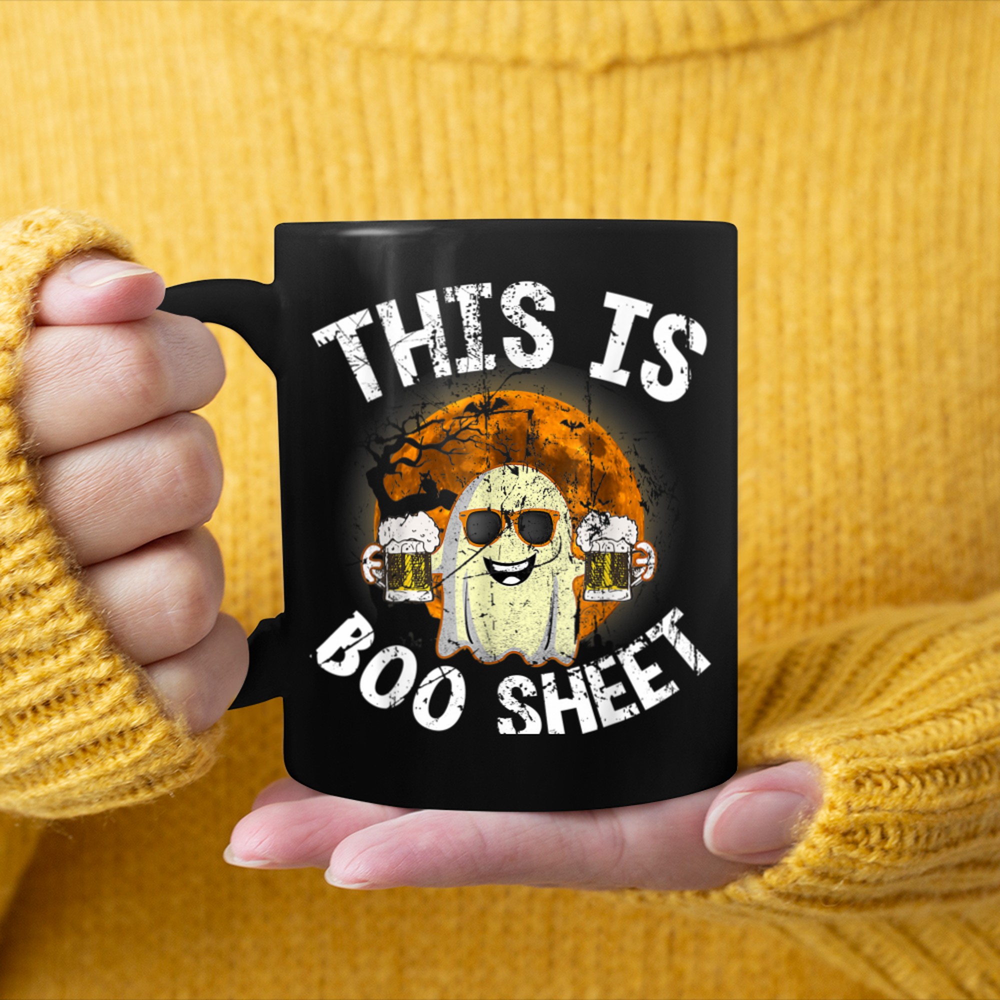 This Is Boo Sheet Ghost Retro Halloween Costume Men Women (29) mug black