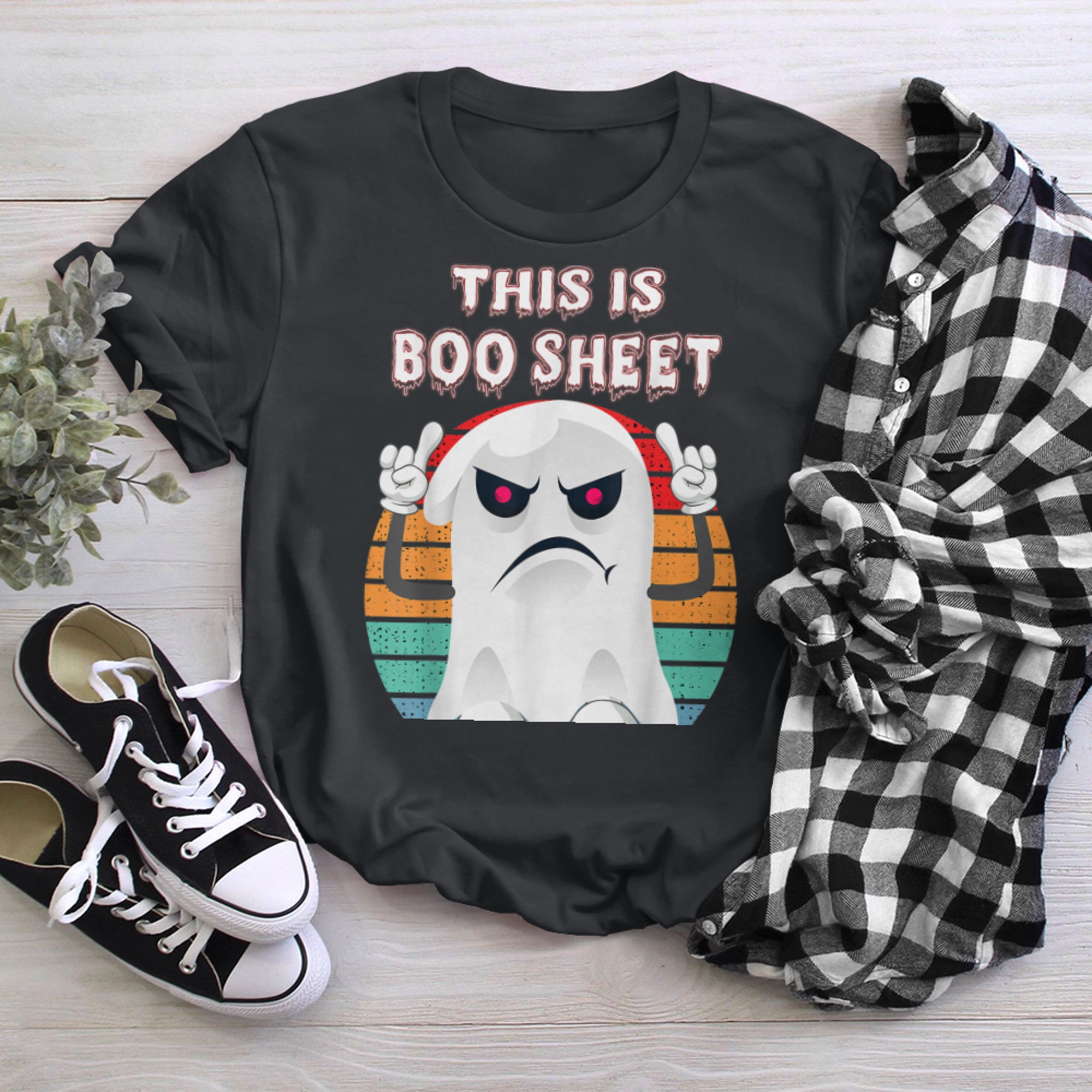 This Is Boo Sheet Ghost Retro Halloween Costume Men Women (30) t-shirt black