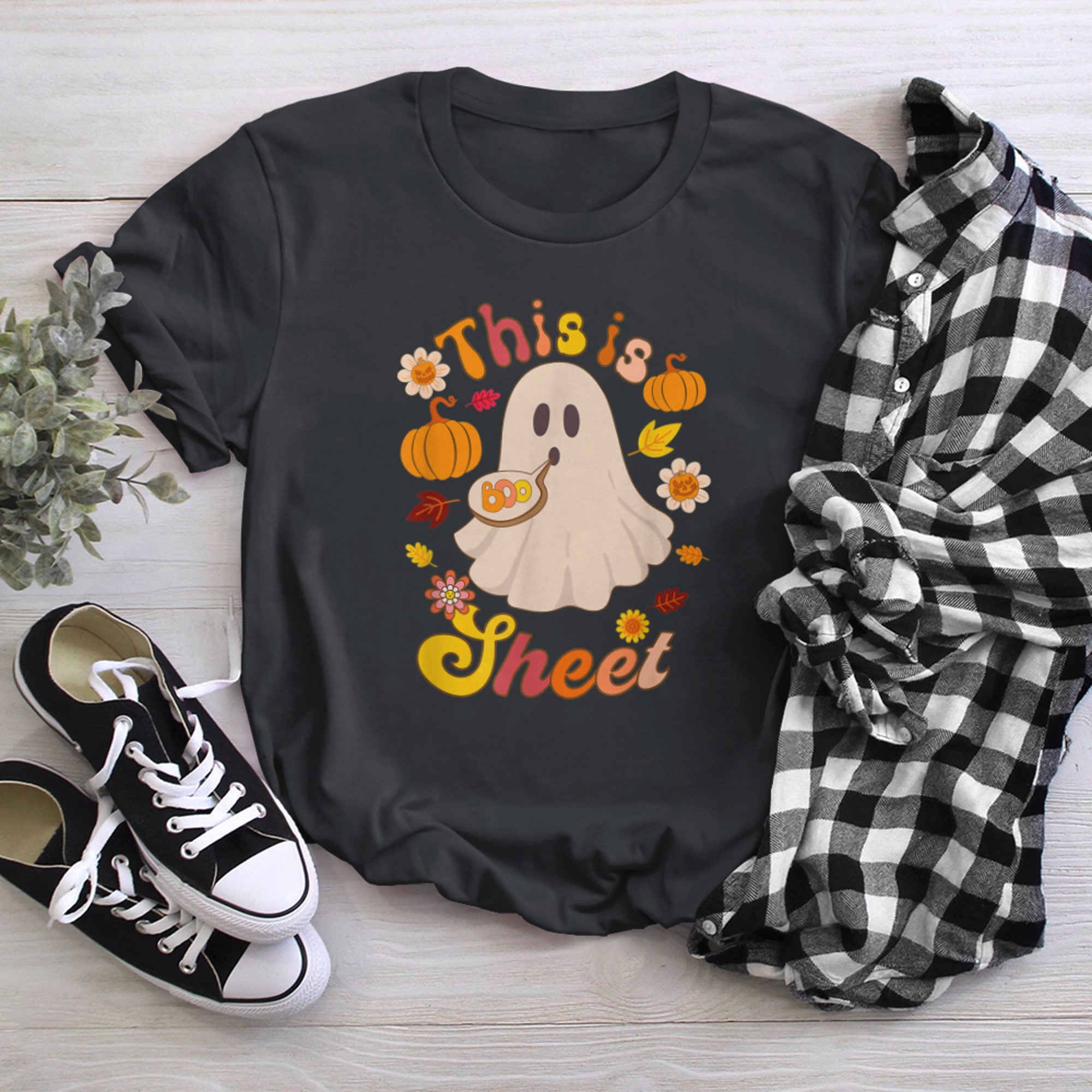 This Is Boo Sheet Ghost Retro Halloween Costume Men Women (32) t-shirt black