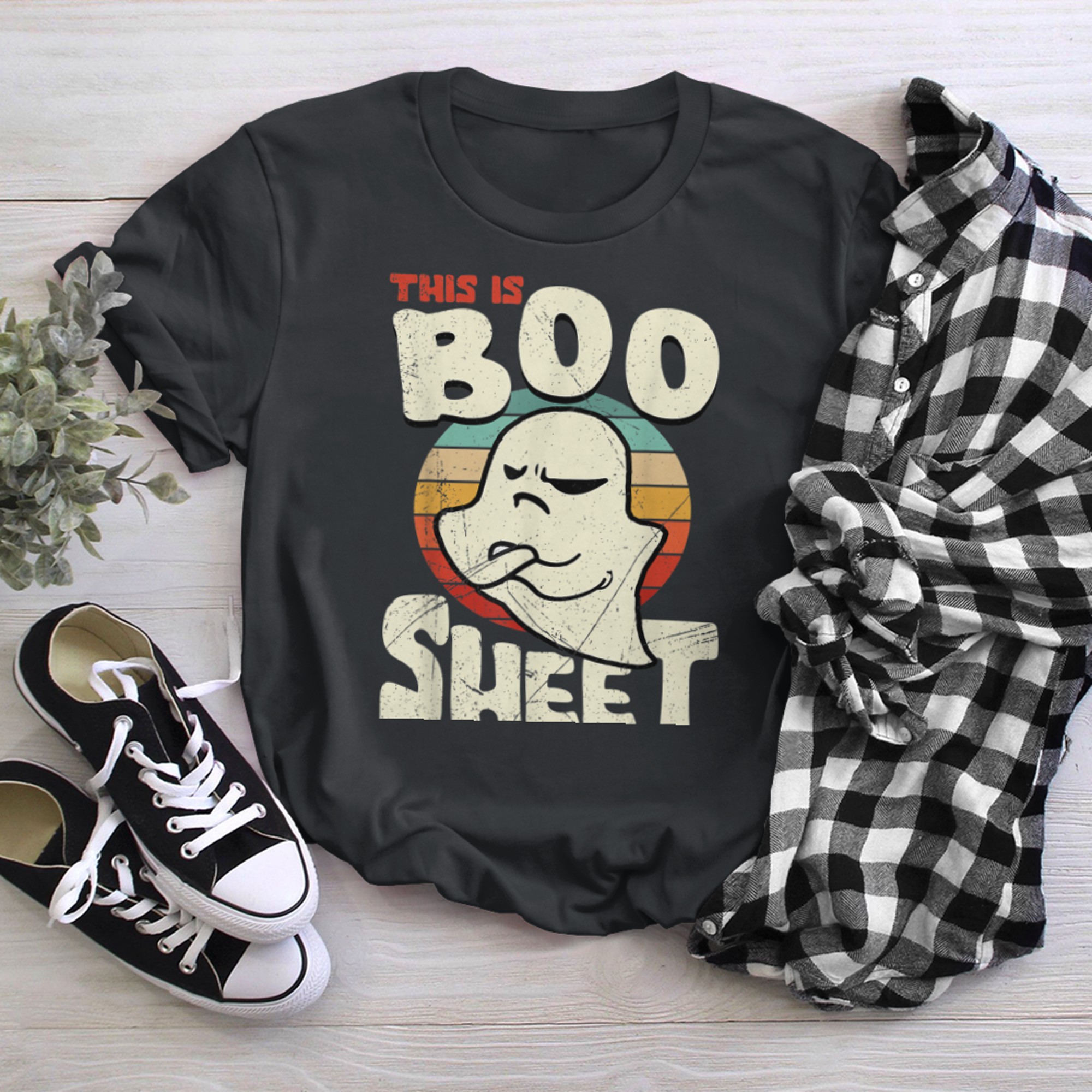 This Is Boo Sheet Ghost Retro Halloween Costume Men Women (35) t-shirt black