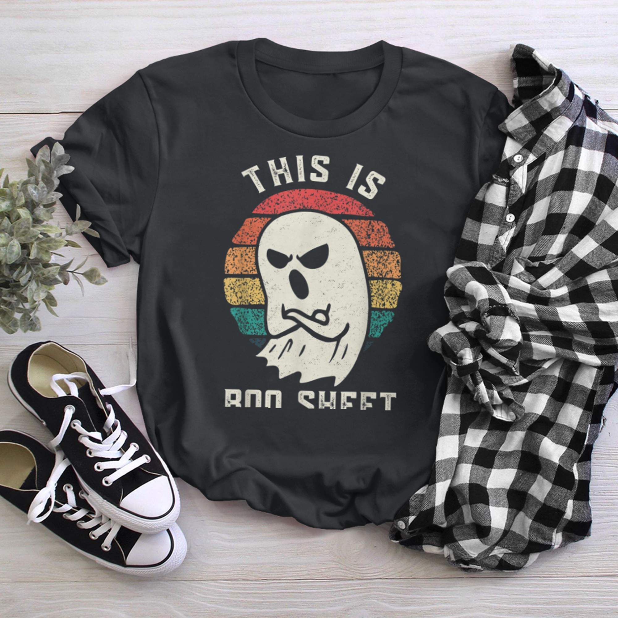 This Is Boo Sheet Ghost Retro Halloween Costume Men Women (36) t-shirt black