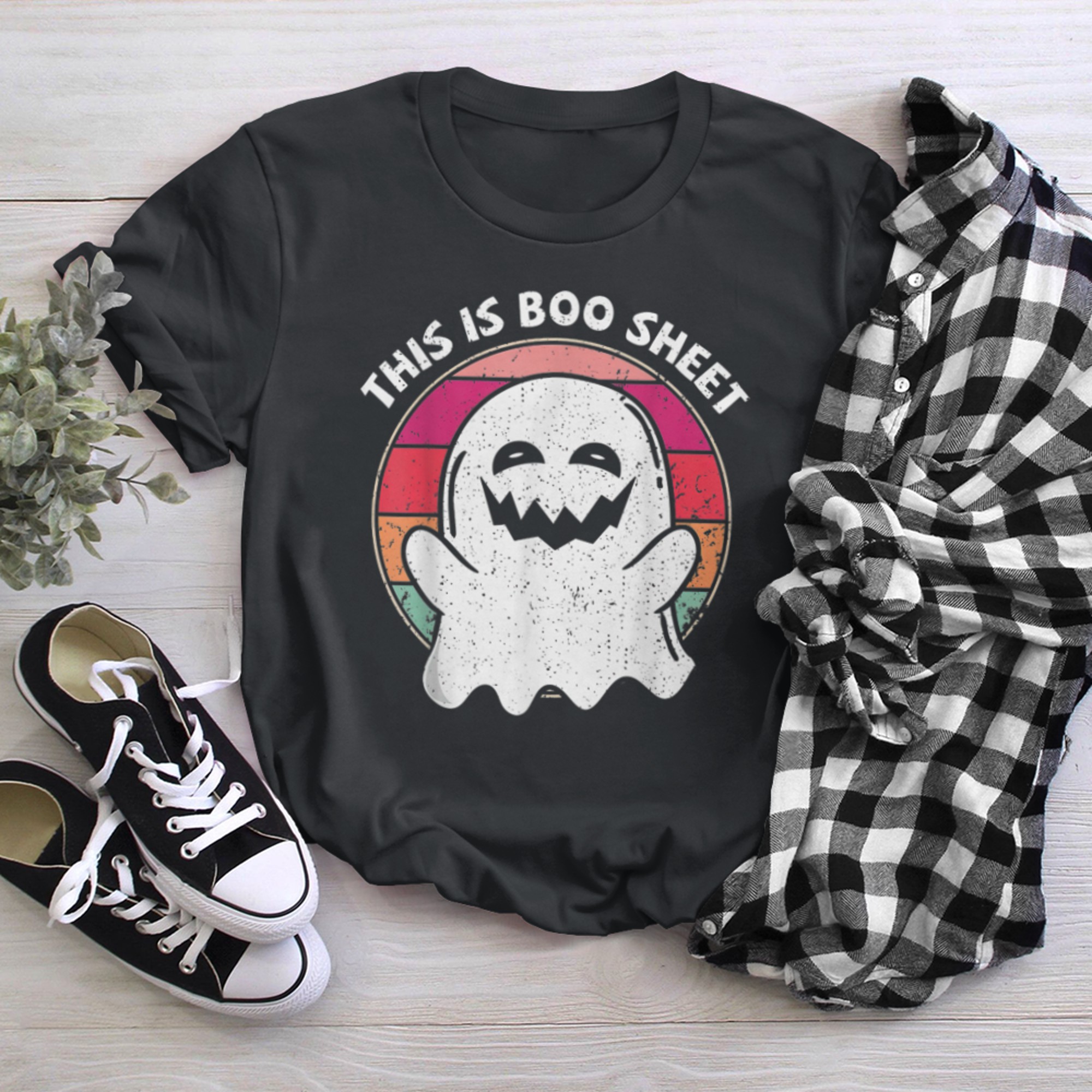 This Is Boo Sheet Ghost Retro Halloween Costume Men Women (38) t-shirt black