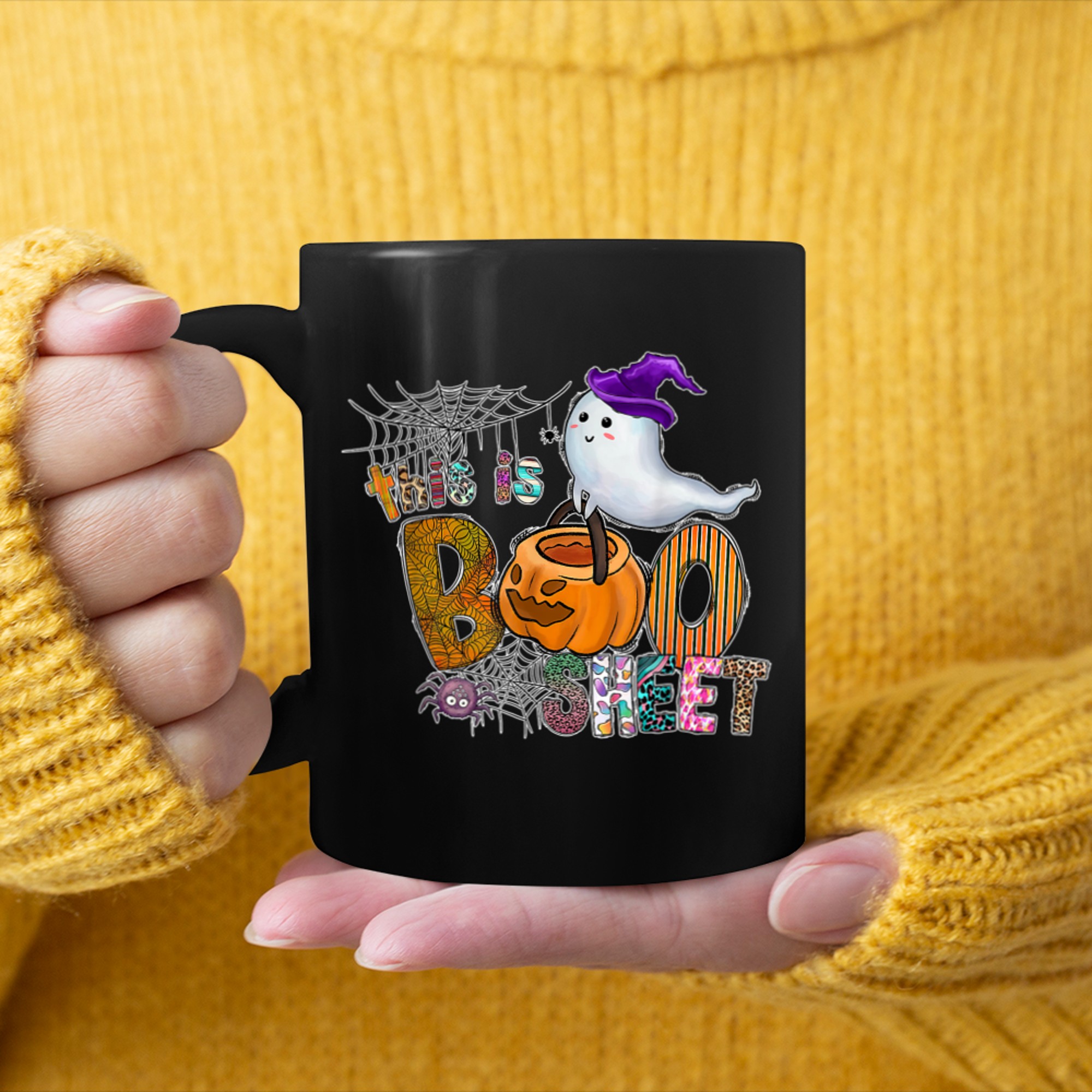 This Is Boo Sheet Ghost Retro Halloween Costume Men Women (39) mug black