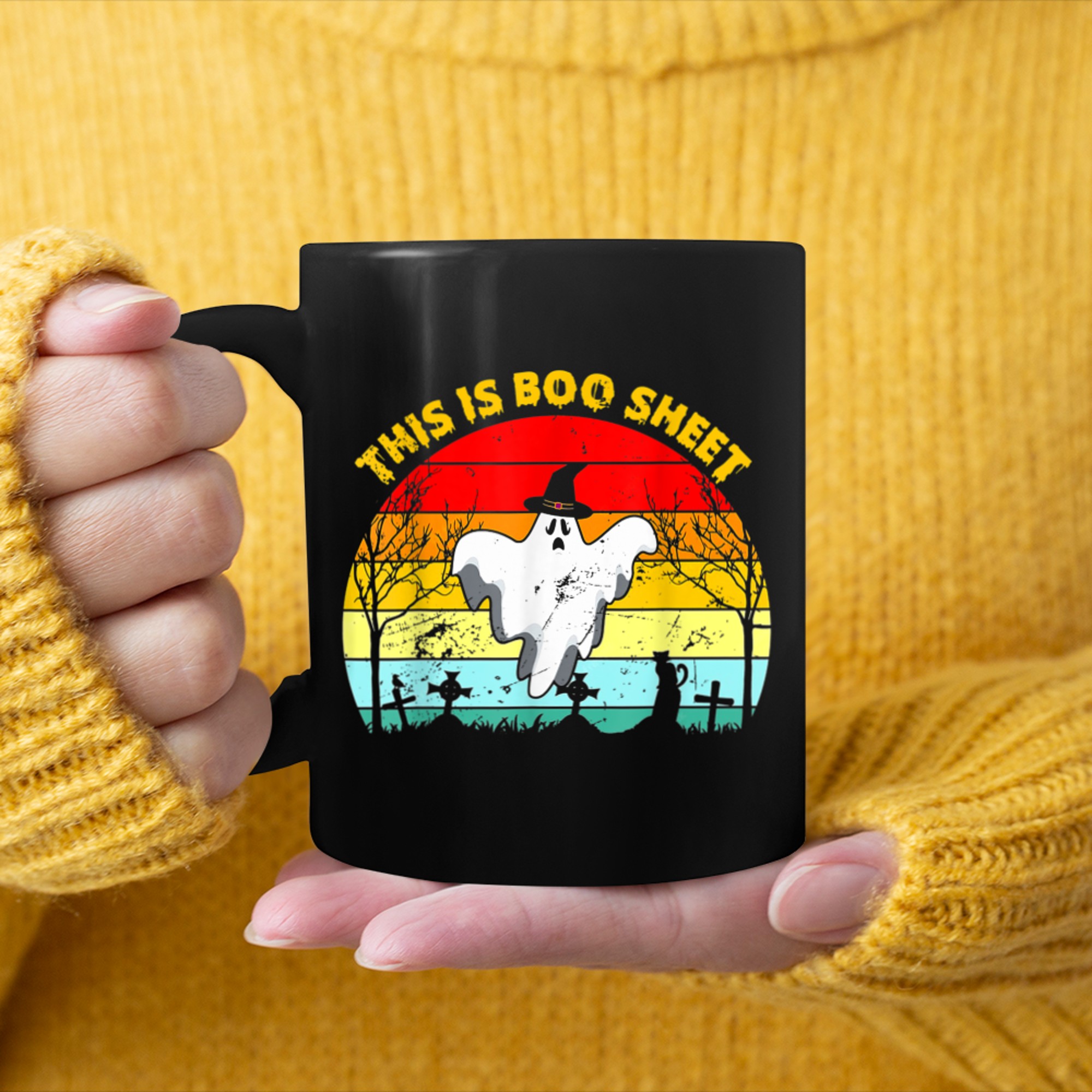 This Is Boo Sheet Ghost Retro Halloween Costume Men Women (5) mug black