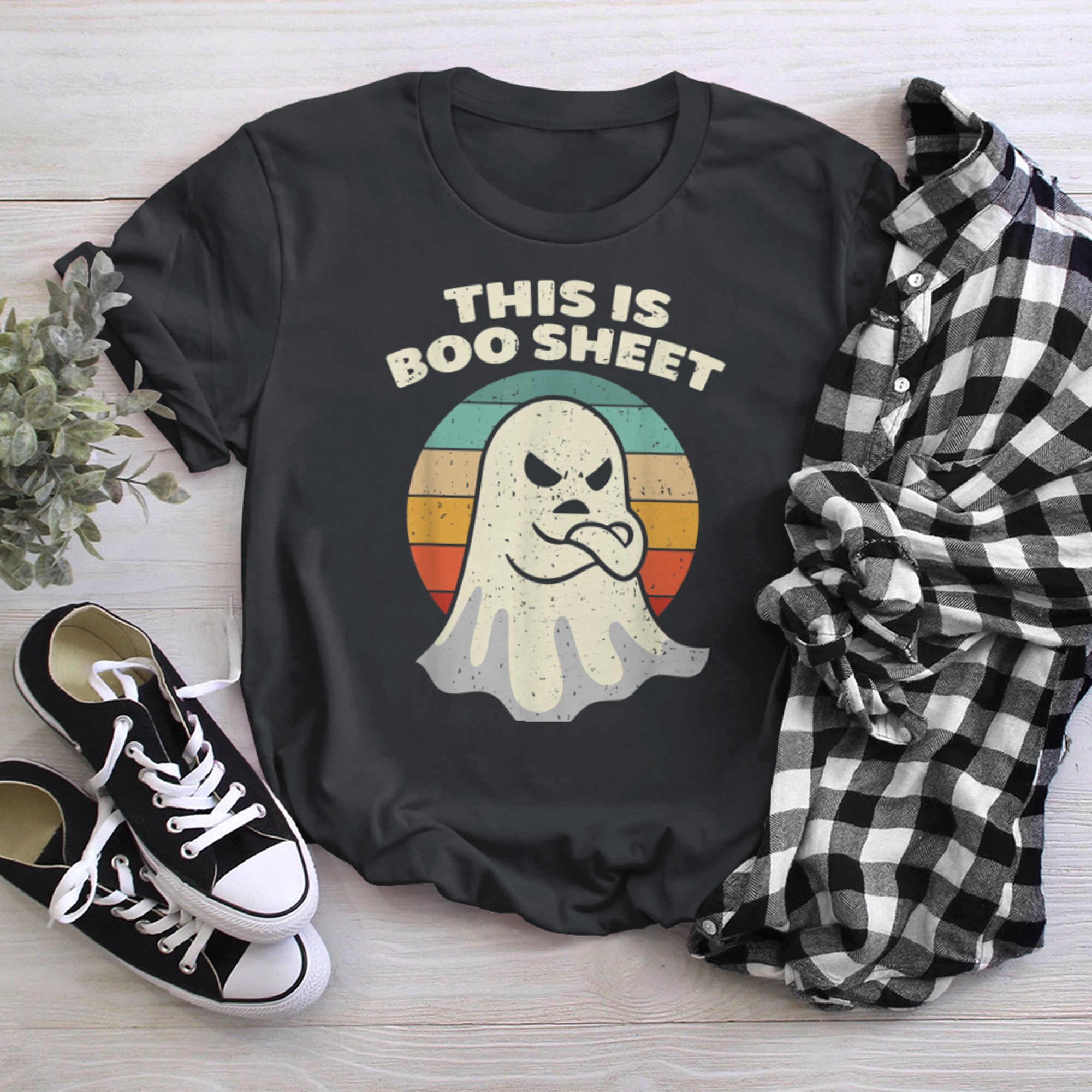 This Is Boo Sheet Ghost Retro Halloween Costume Men Women (7) t-shirt black