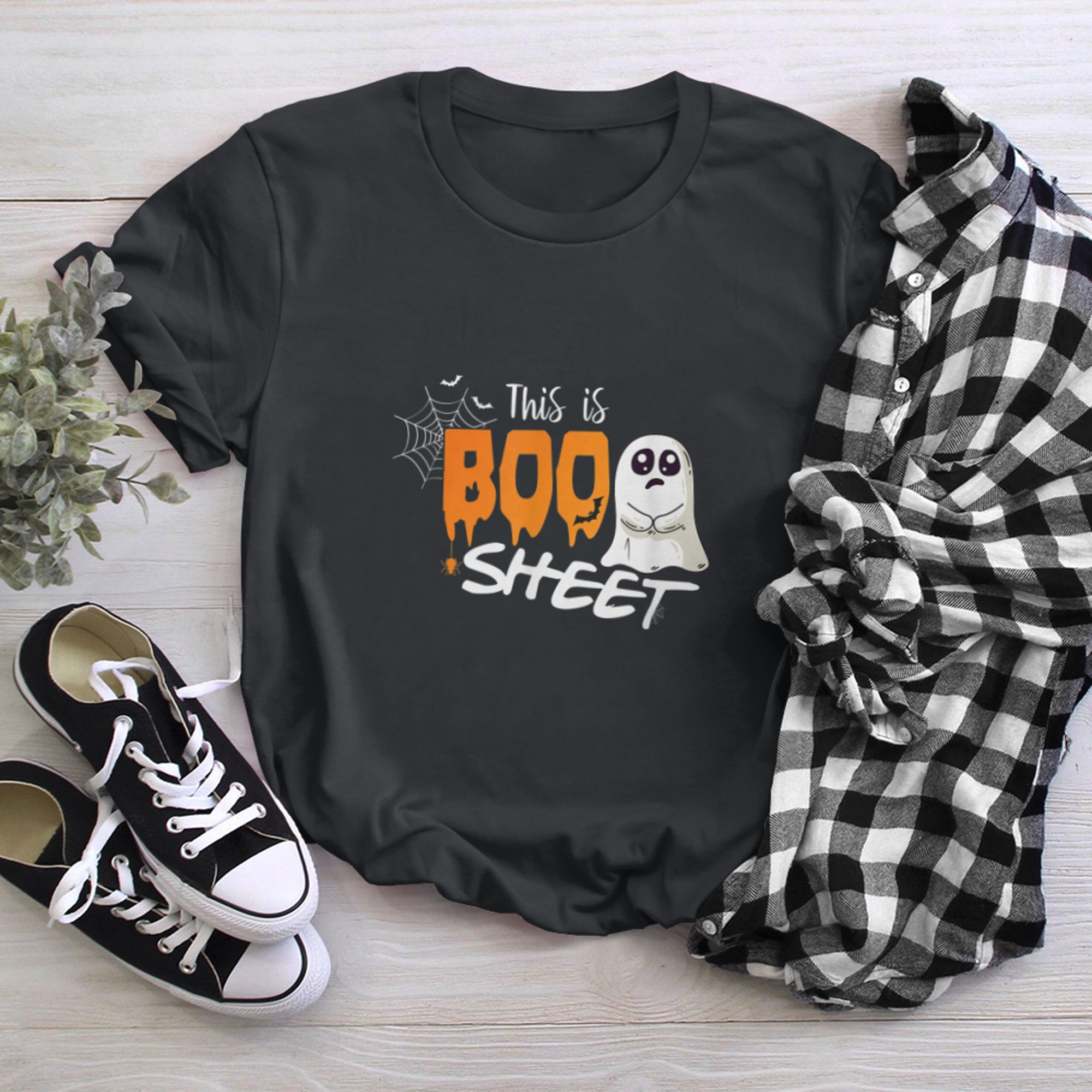 This Is Boo Sheet Ghost Retro Halloween Costume Men Women (9) t-shirt black