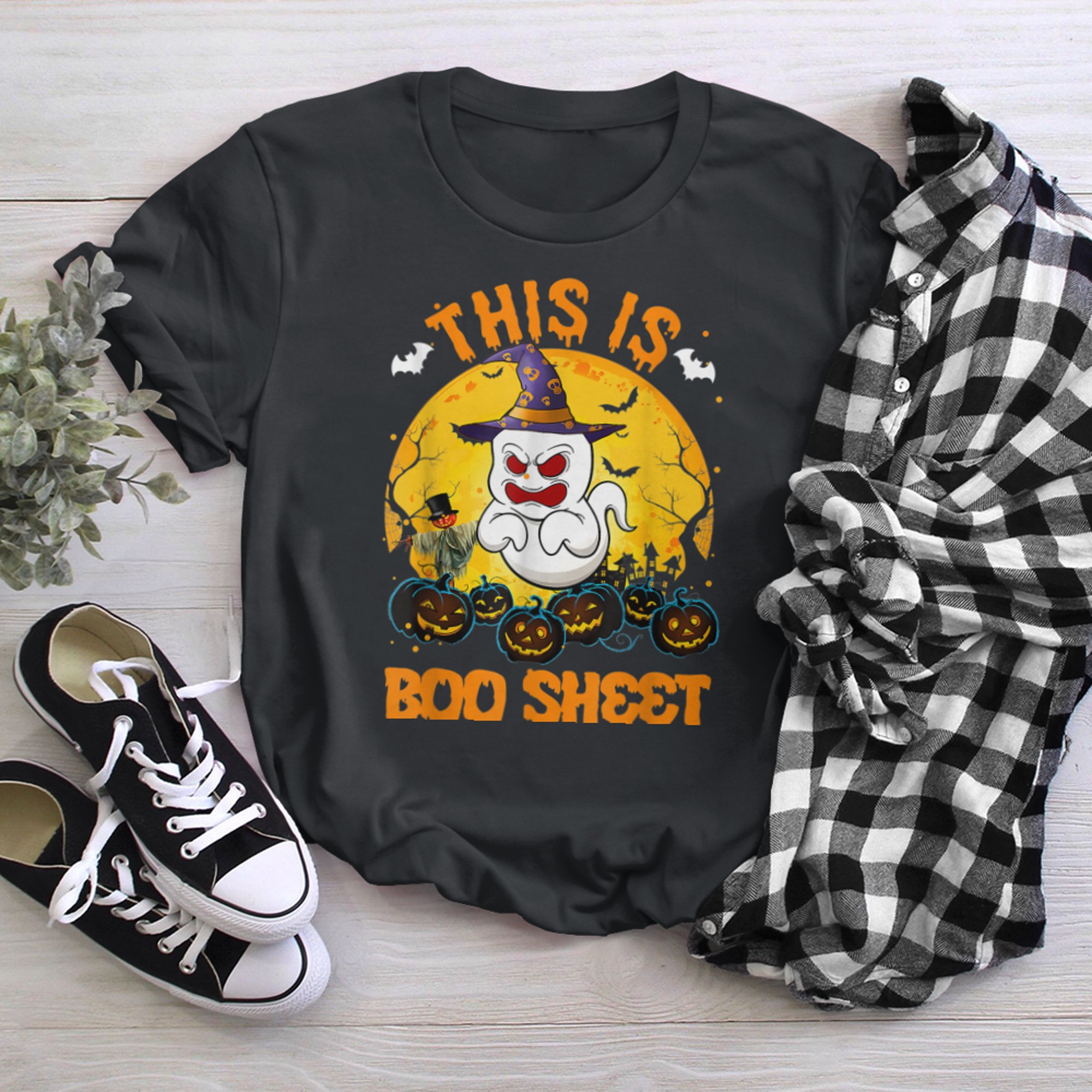 This Is Boo Sheet Ghost Retro Halloween Tees Men Women t-shirt black