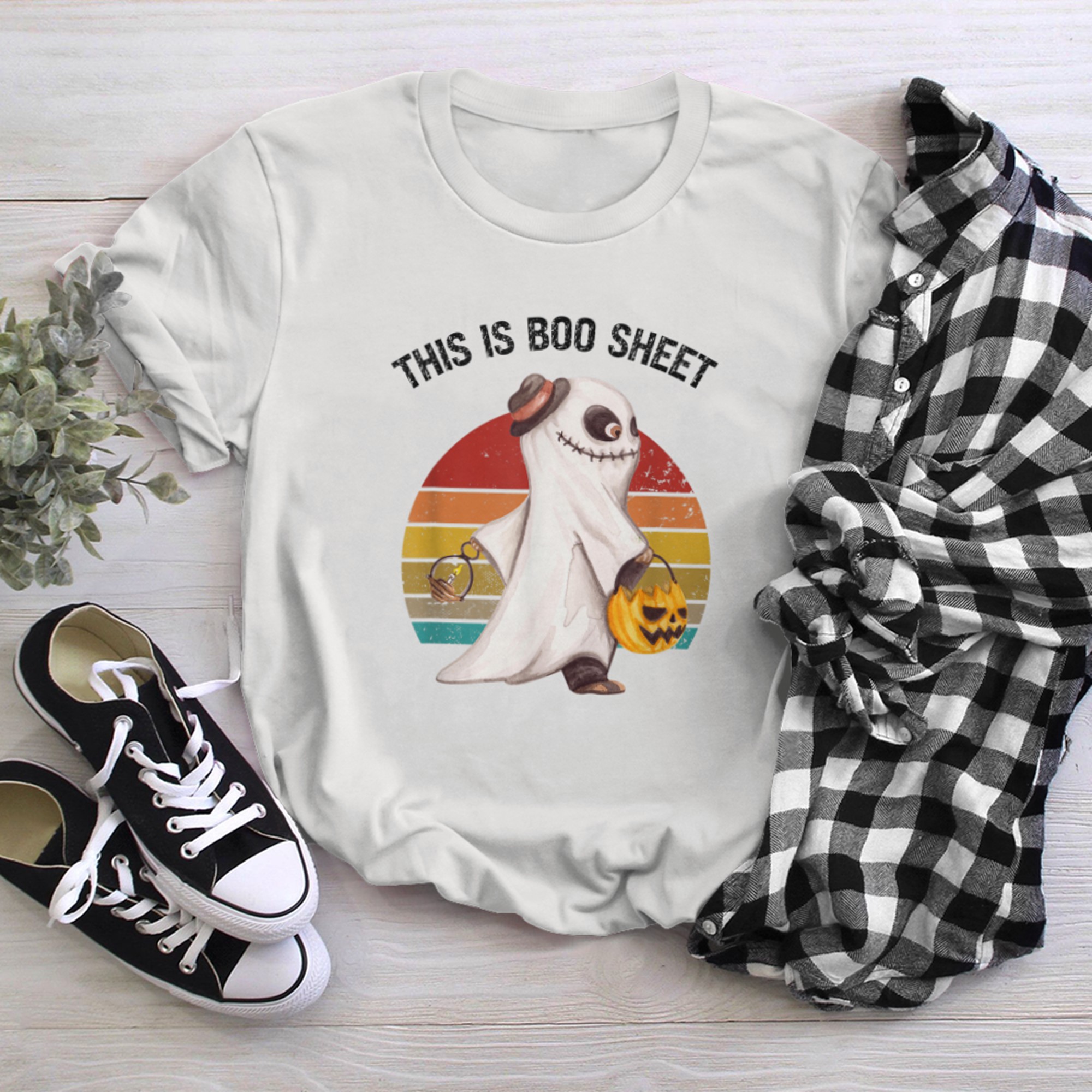 This Is Boo Sheet Ghost Retro Sunset Halloween Men Women Kid (1) t-shirt White