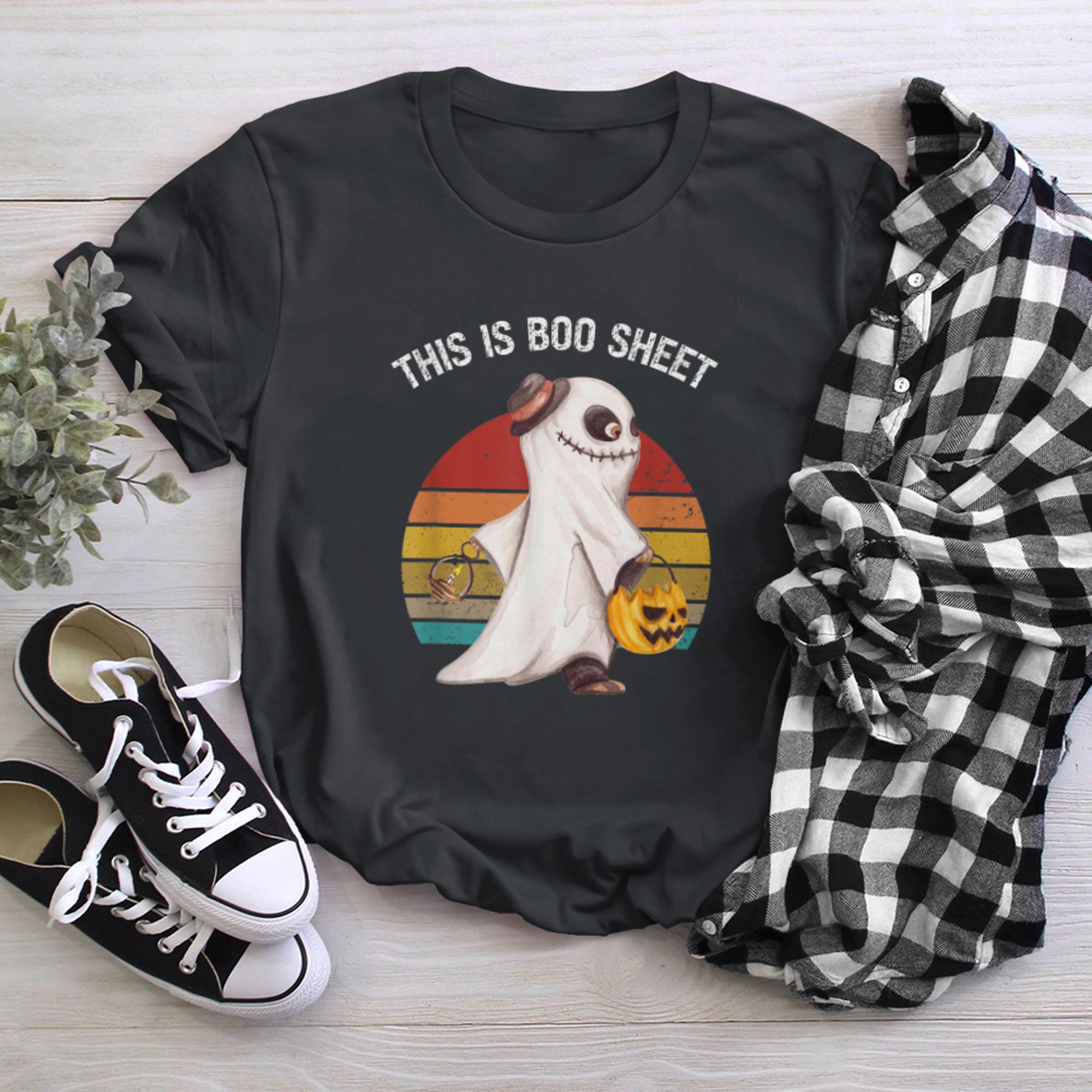 This Is Boo Sheet Ghost Retro Sunset Halloween Men Women Kid t-shirt black