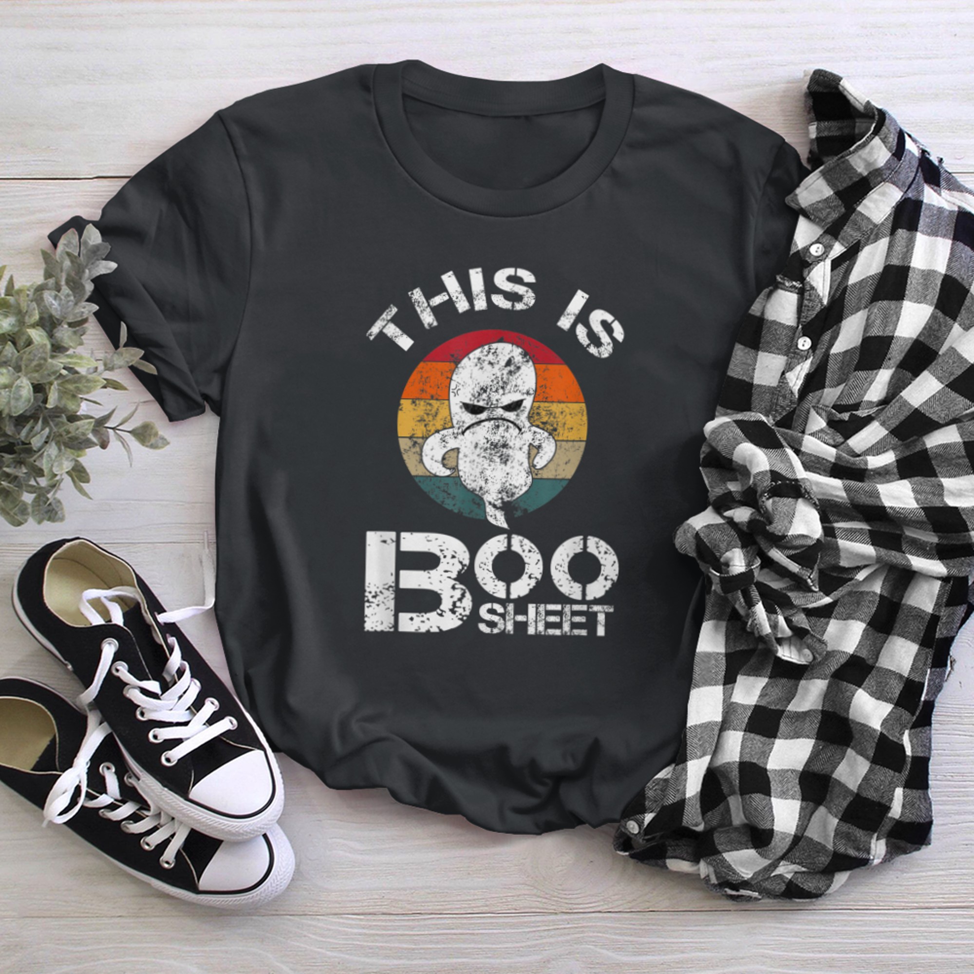 This Is Boo Sheet Ghost Retro Vintage Halloween Costume (2) t-shirt black