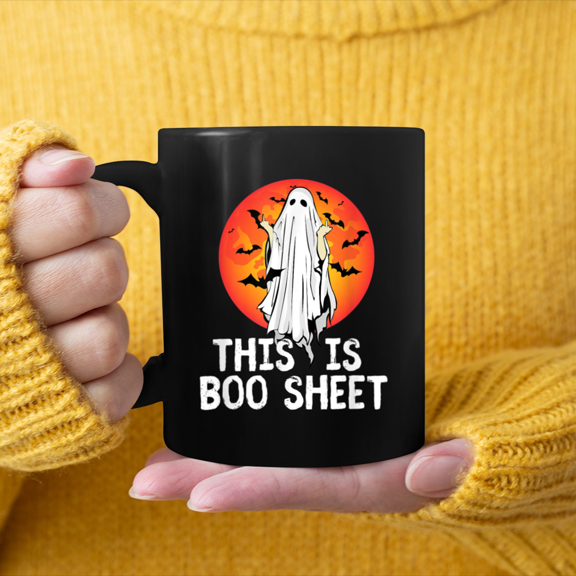 This is Boo Sheet Halloween Ghost Costume (1) mug black