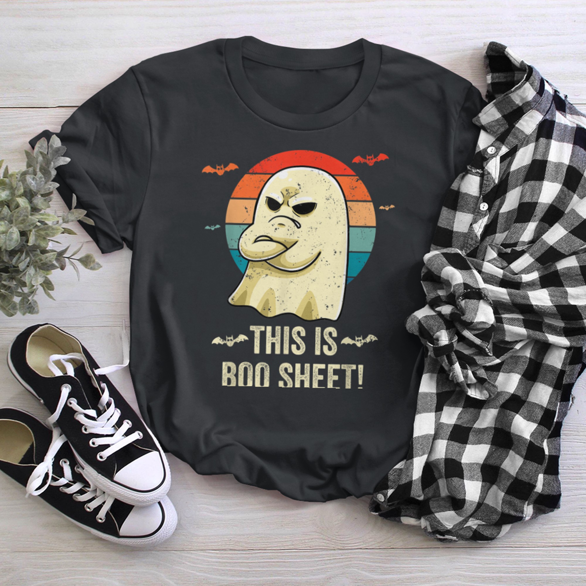 This Is Boo Sheet Retro Ghost And Bats Halloween Costume t-shirt black