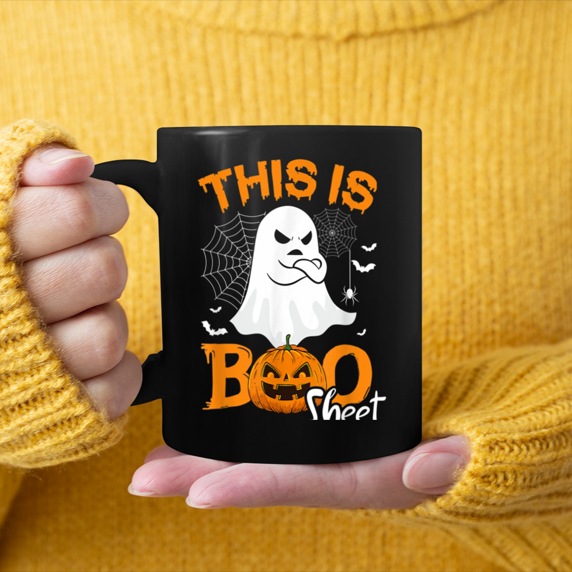 This Is Boo Sheet Retro Pumpkin Happy Halloween mug black