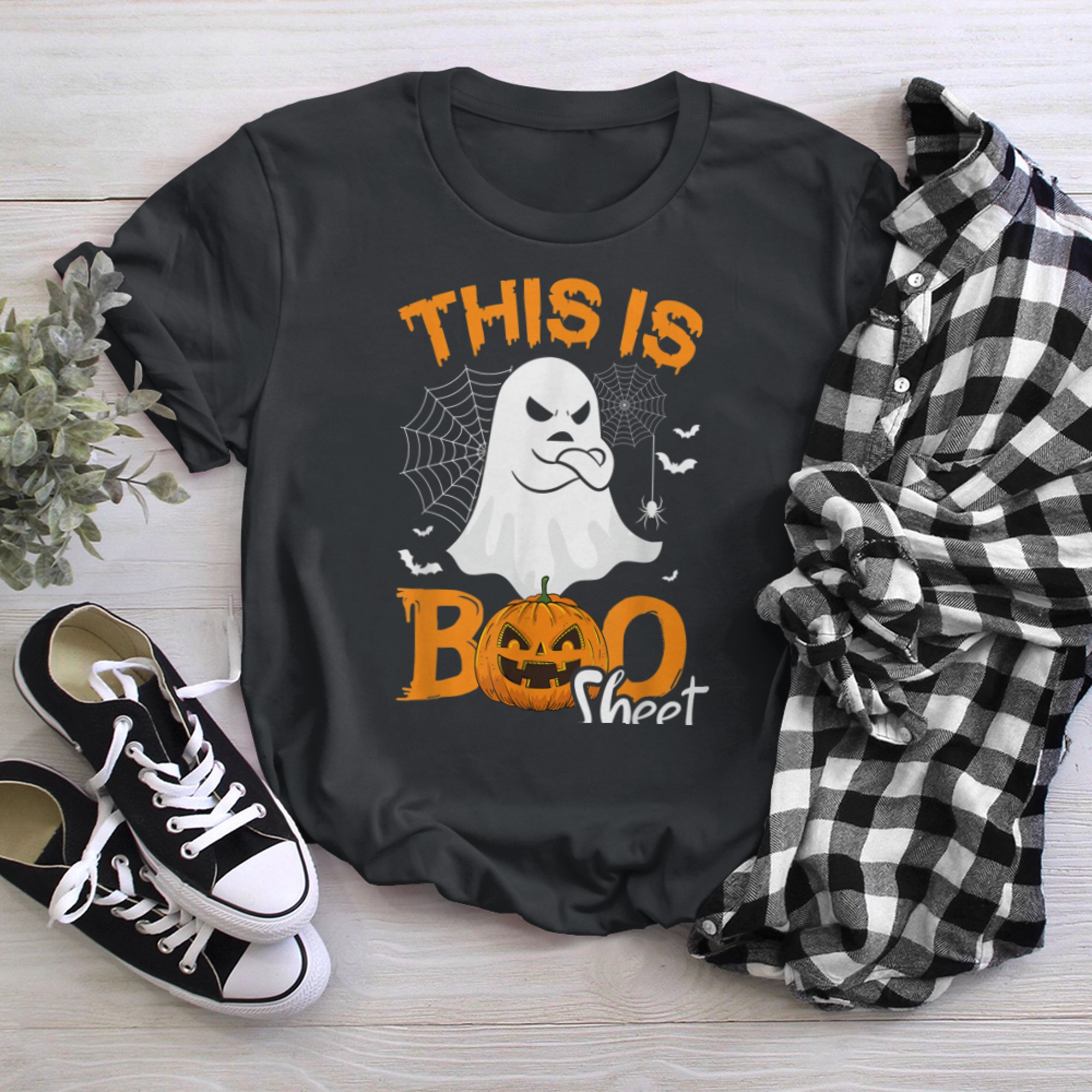 This Is Boo Sheet Retro Pumpkin Happy Halloween t-shirt black