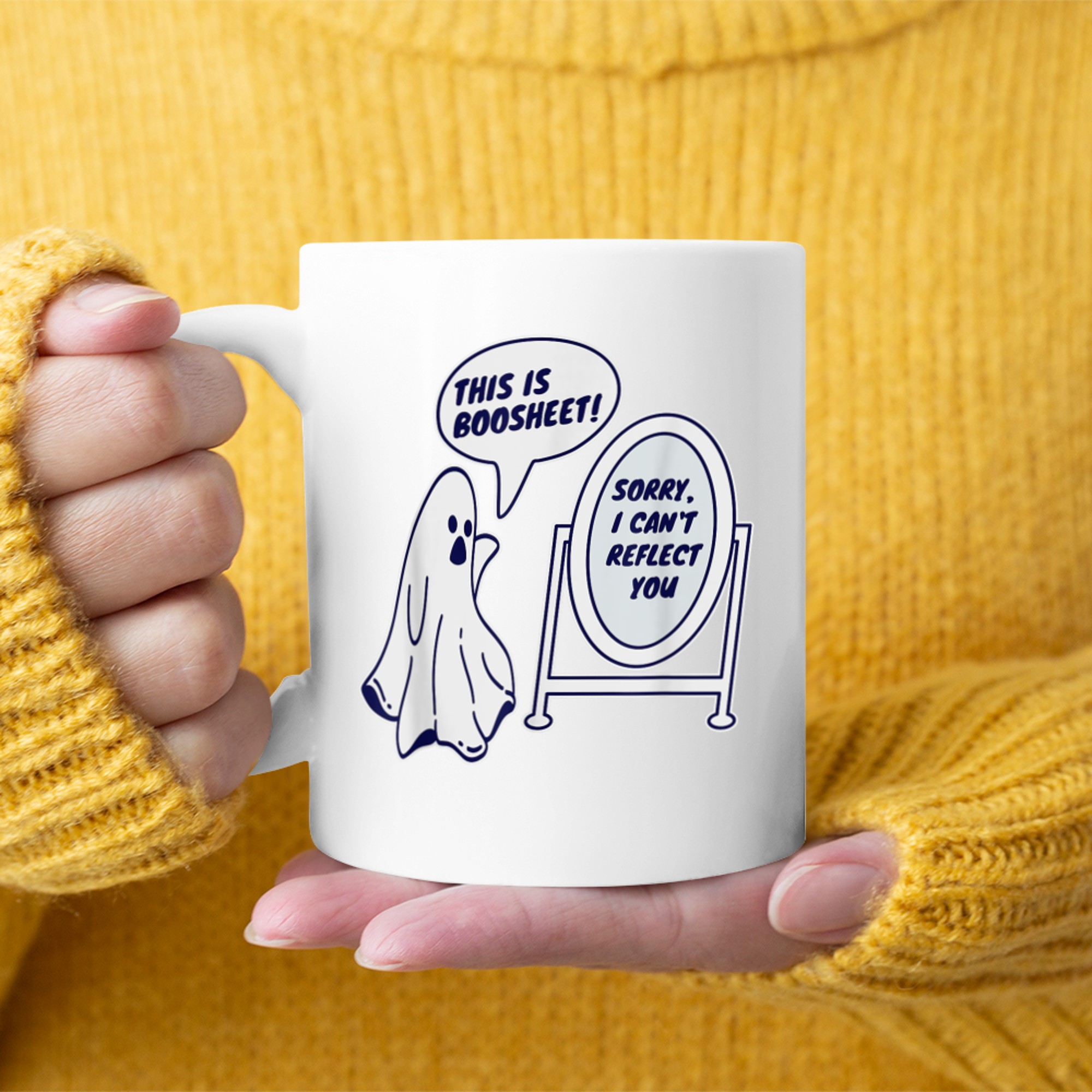 This Is Boosheet Boo Sheet Grumpy Ghost Funny Halloween Pun (1) mug white