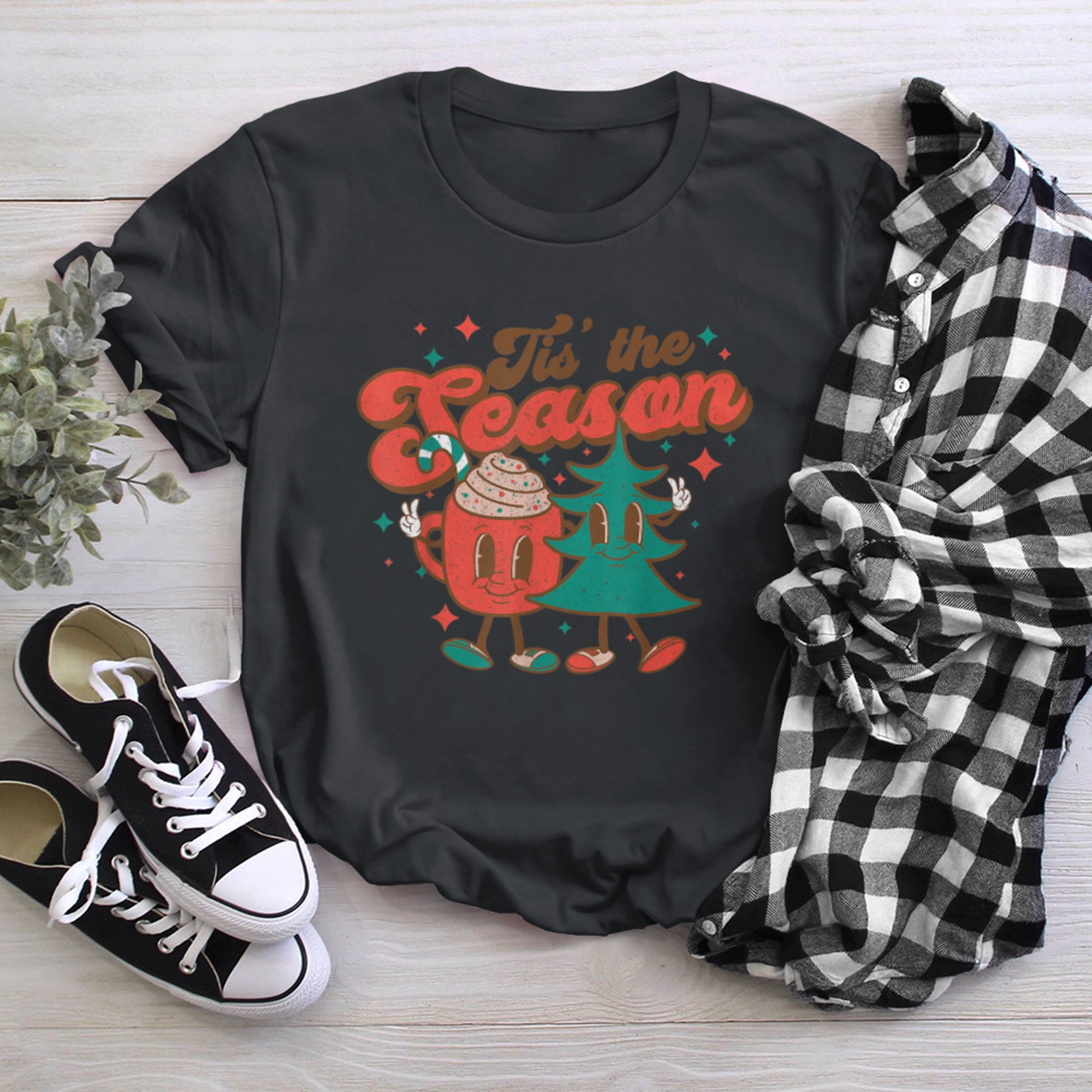 Tis The Season Christmas Tree And Hot Cocoa Merry Christmas (1) t-shirt black