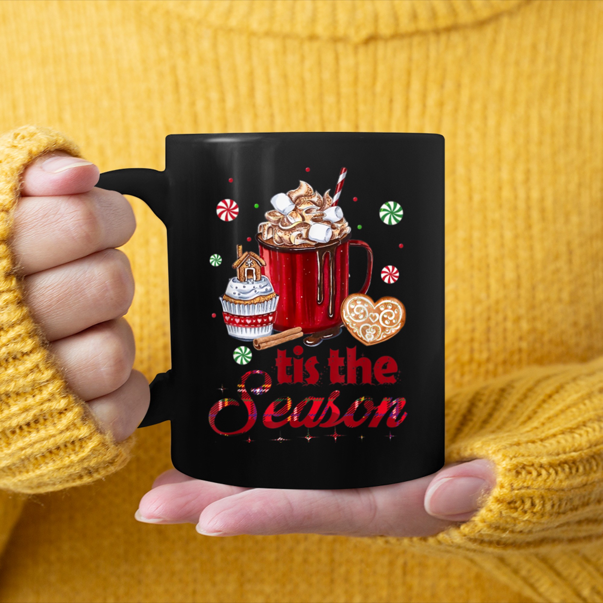 Tis The Season Hot Cocoa And Chocolate Merry Christmas mug black