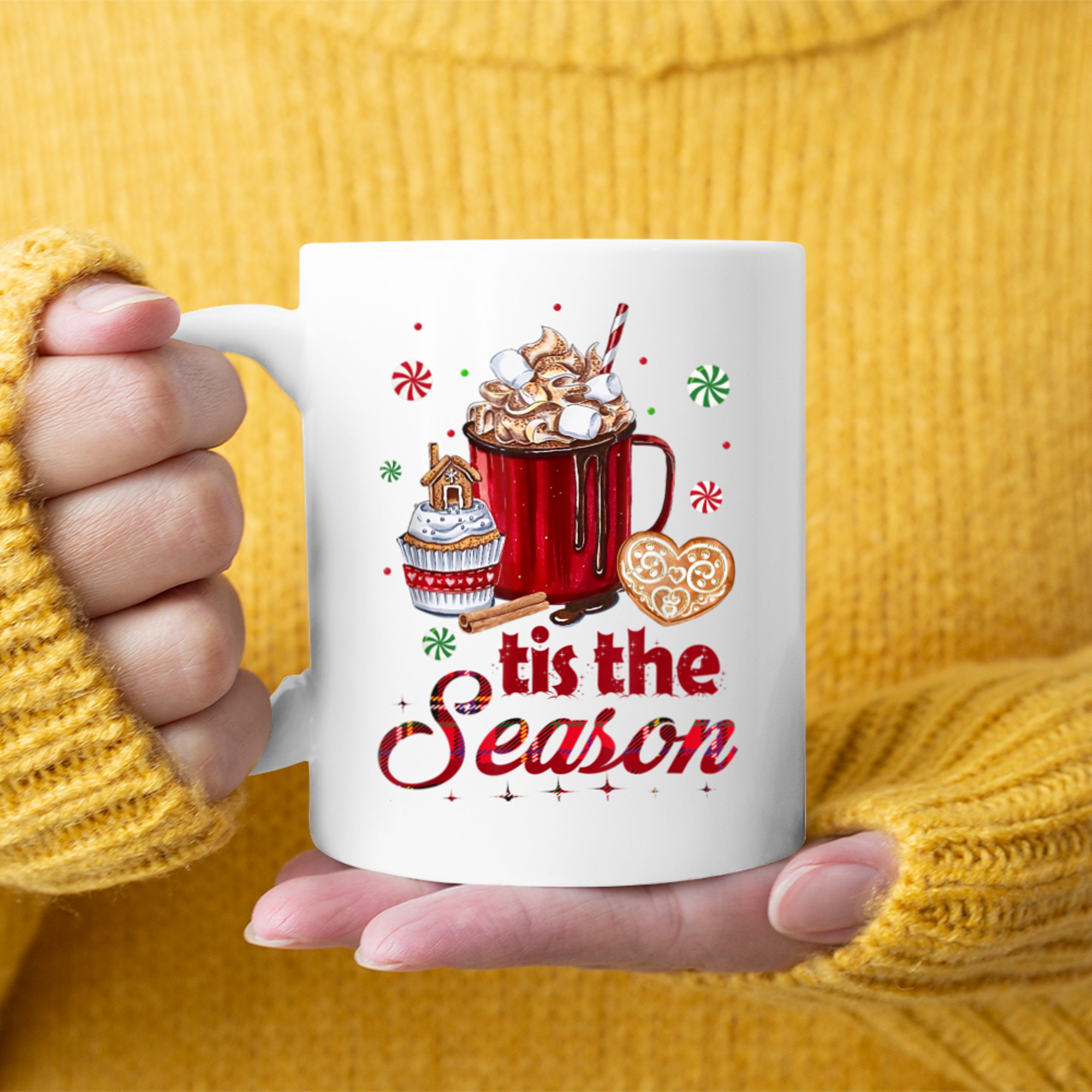 Tis The Season Hot Cocoa And Chocolate Merry Christmas mug white