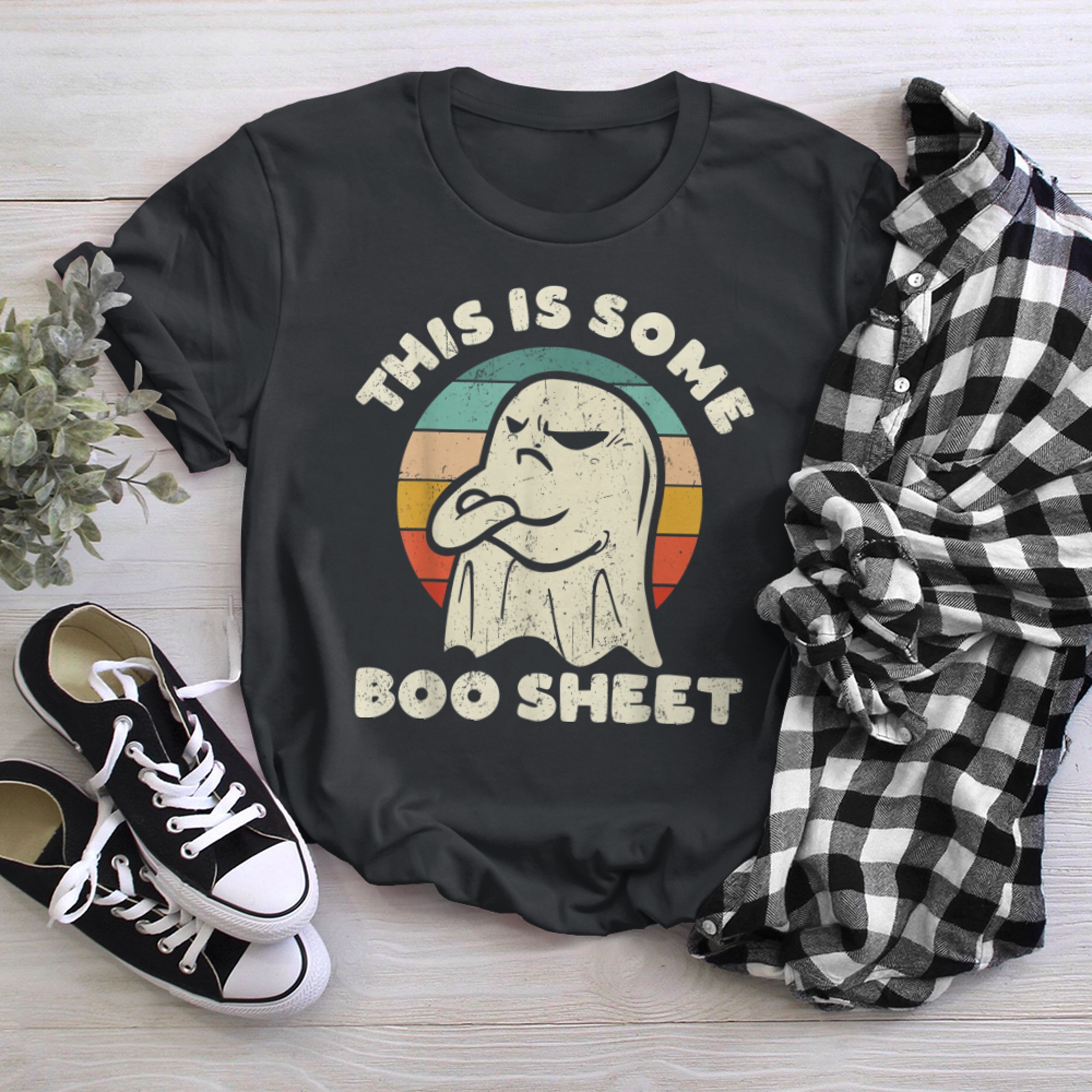 Vintage Funny Halloween Cute Ghost This is Some Boo Sheet t-shirt black