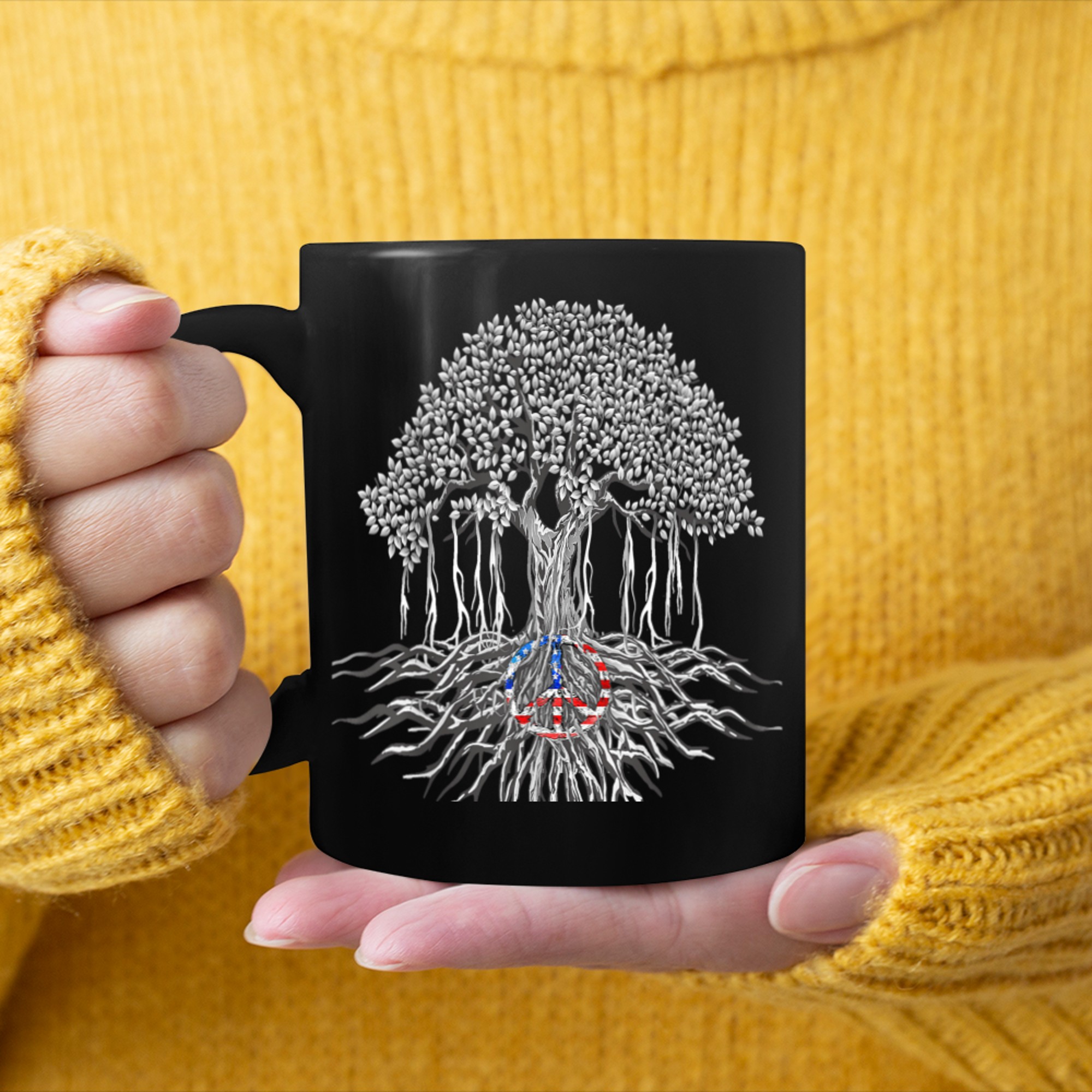 4th Of July Tree Lovers Tree of Life Peace Kindness mug black