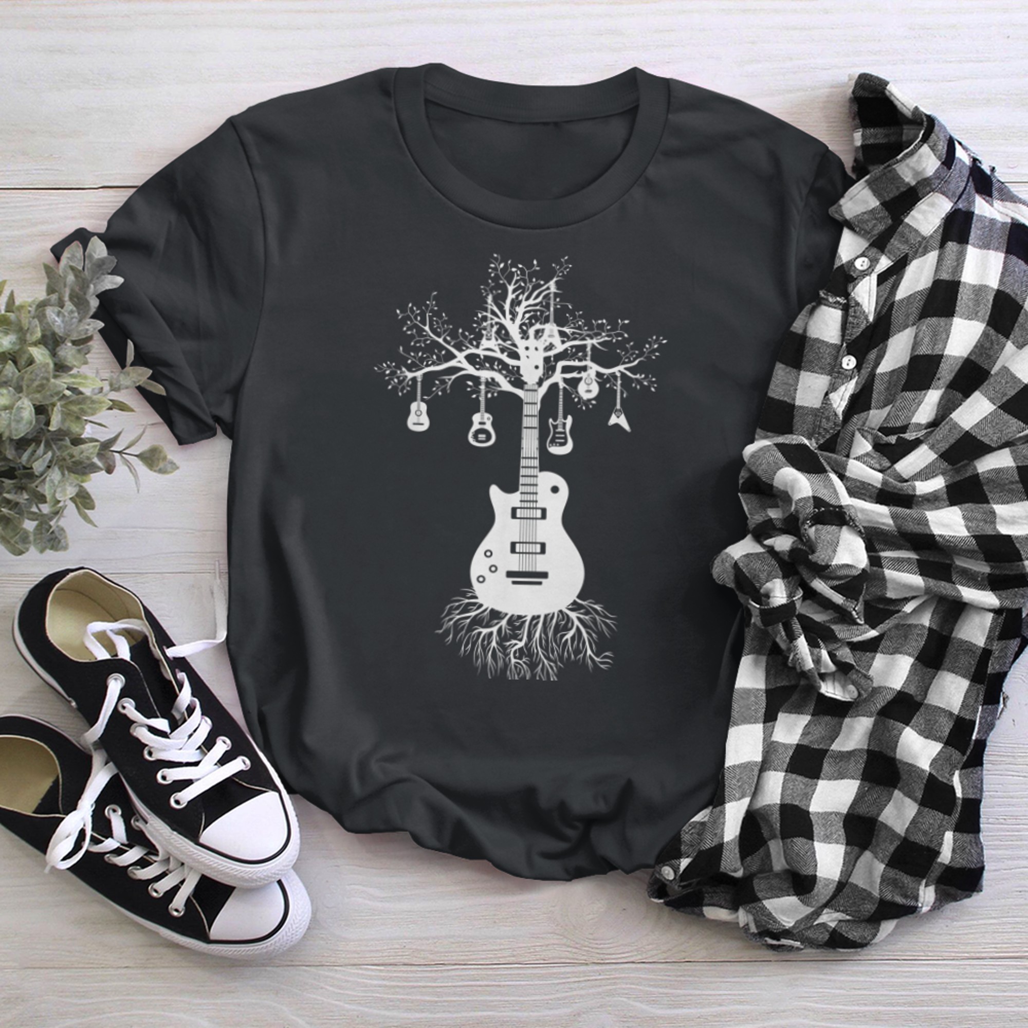 Acoustic Guitar of Tree of Life Music, Nature Guitarist t-shirt black