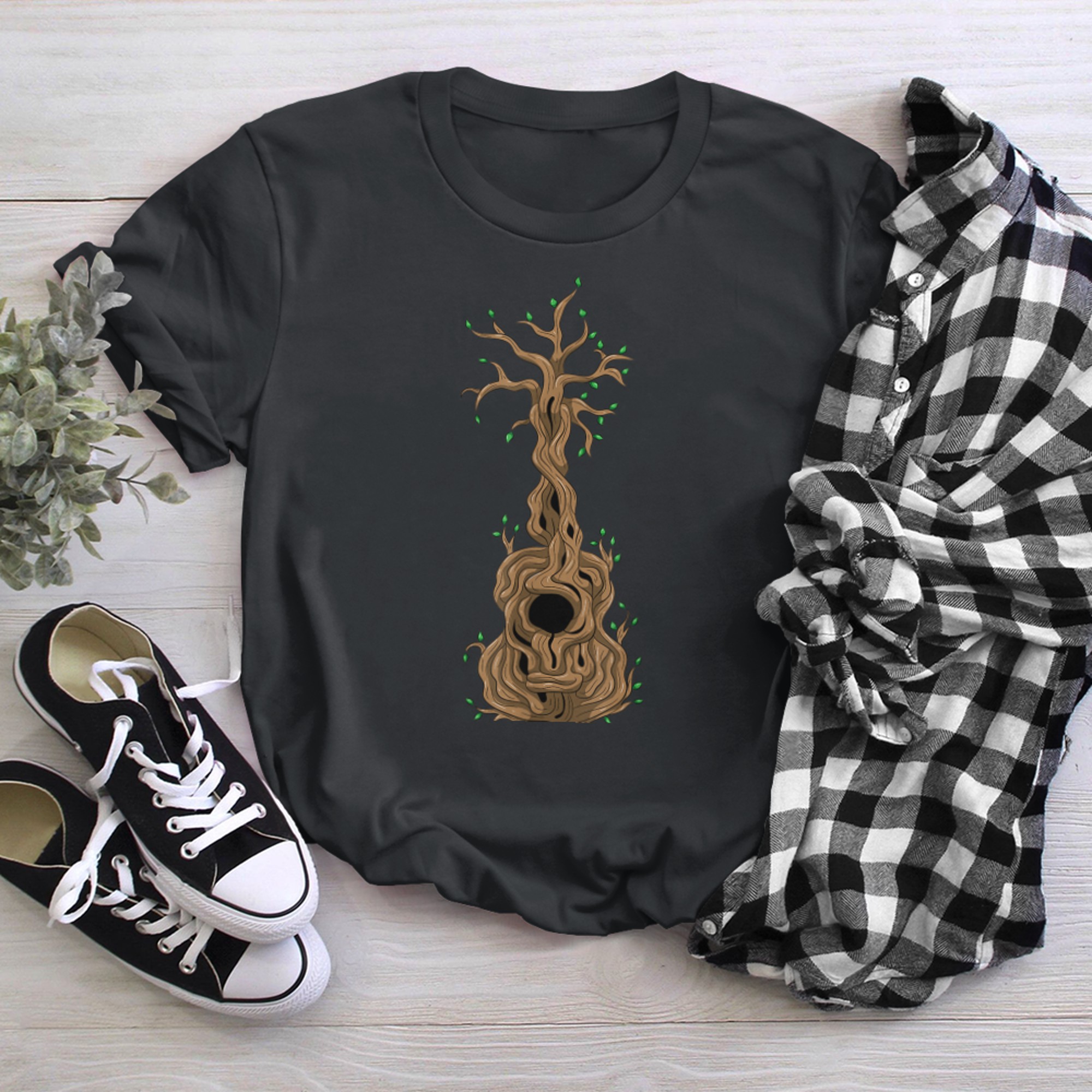 Acoustic Guitar Tree Of Life Bass Guitarist Roots Men Women t-shirt black