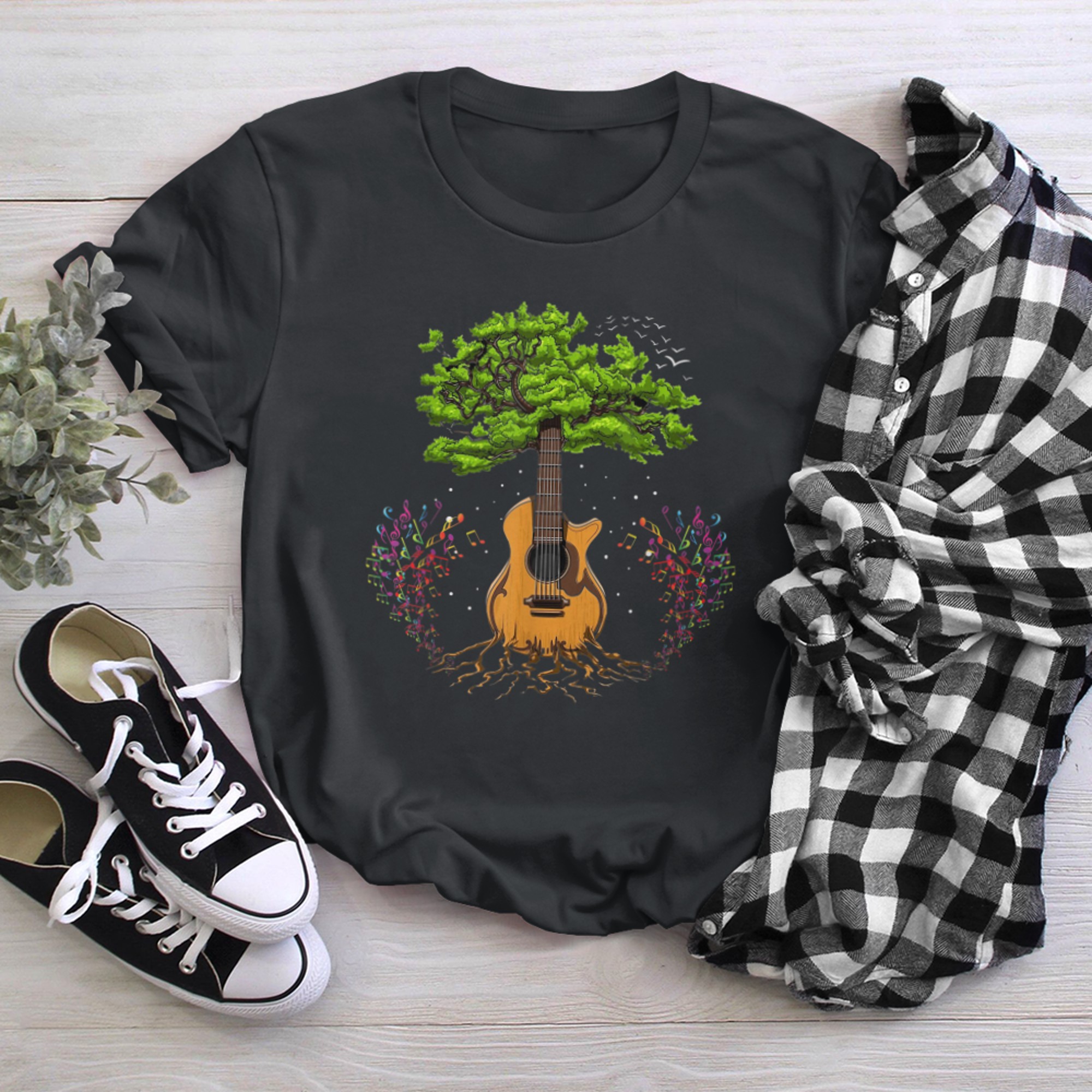 Acoustic Guitar Tree of Life Guitar Player Nature Guitarist (2) t-shirt black