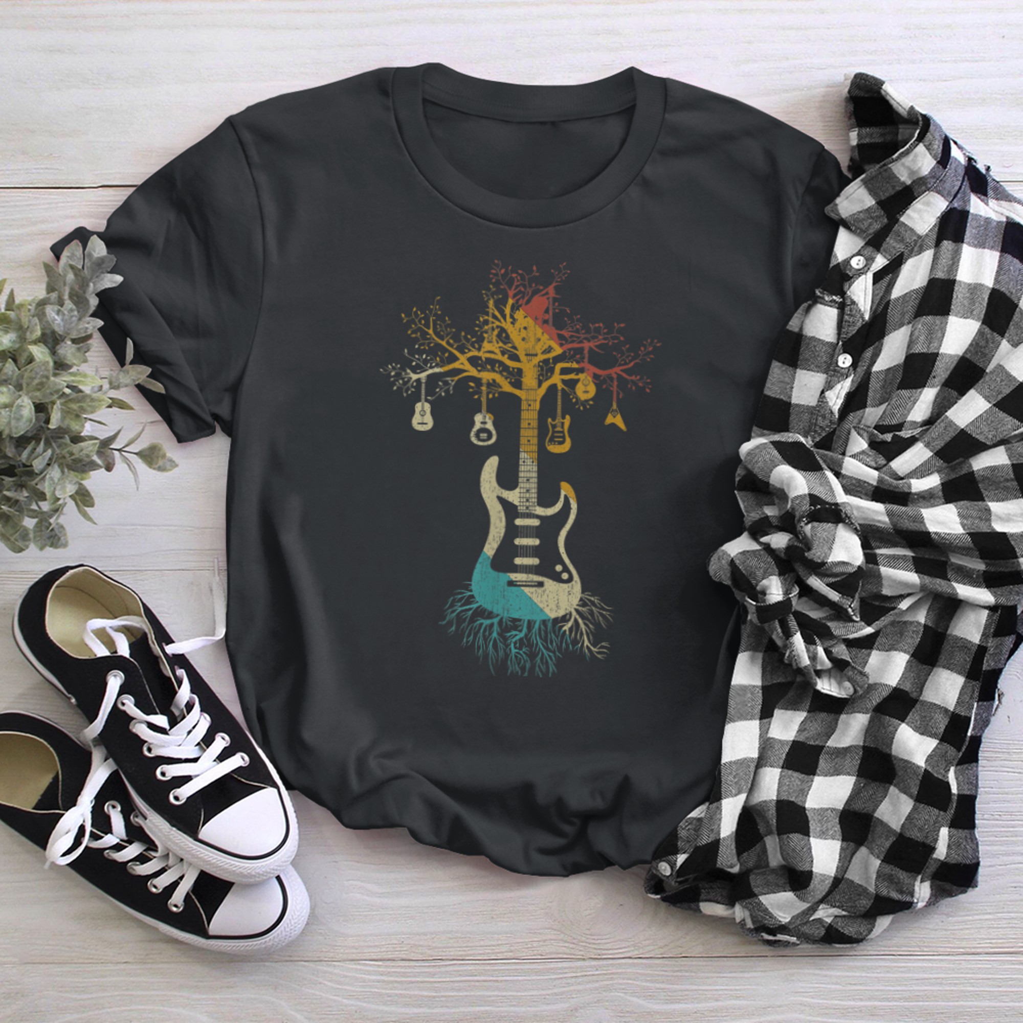 Acoustic Guitar Tree of Life Guitar Player Nature Guitarist (6) t-shirt black