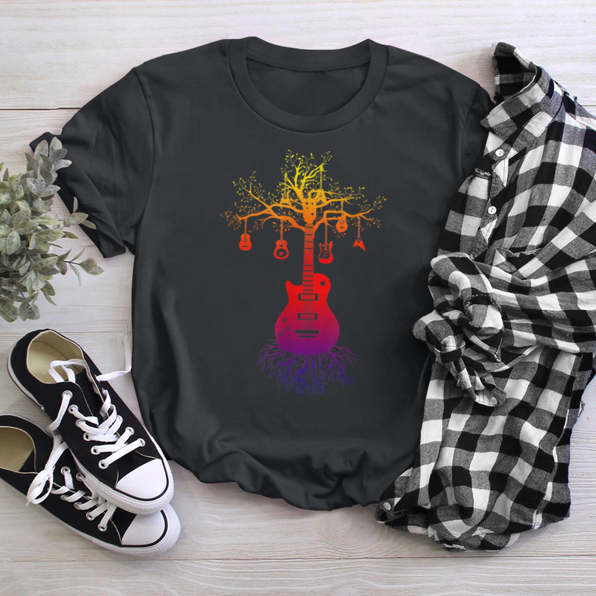 Acoustic Guitar Tree of Life Nature Guitarist t-shirt black