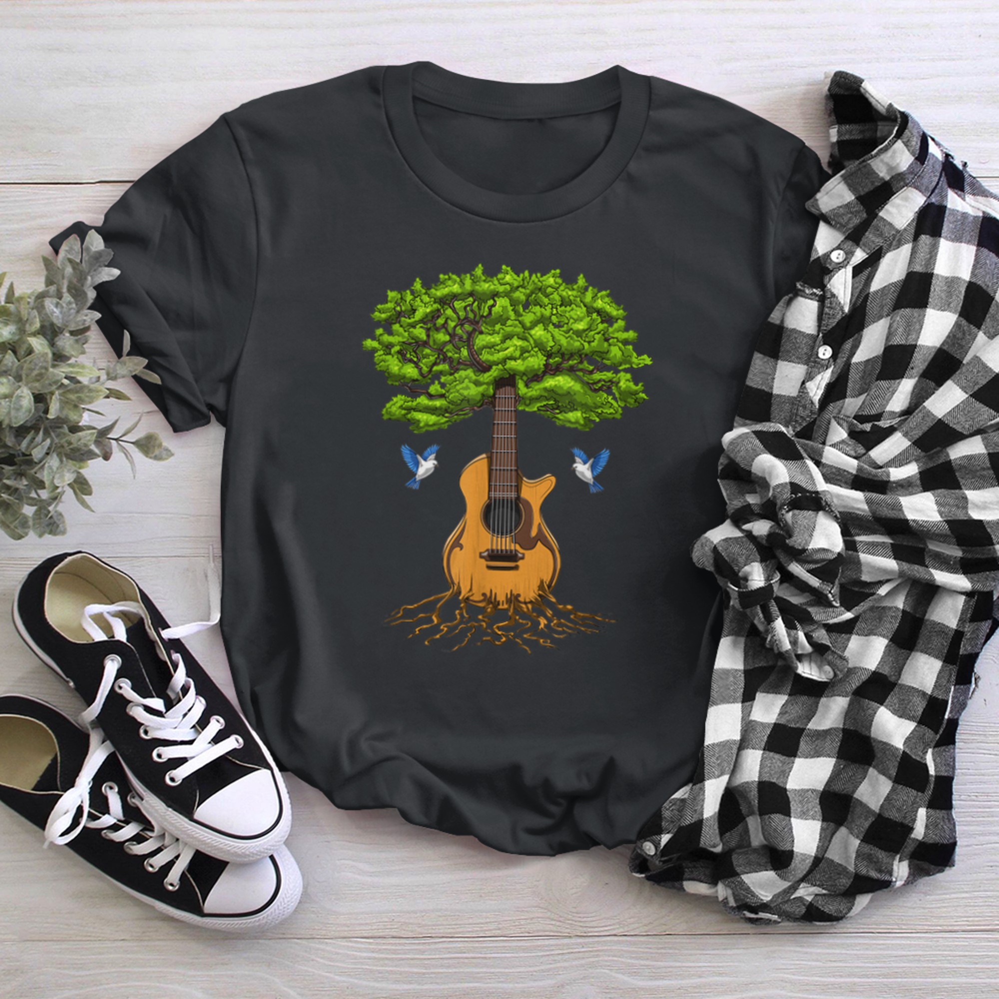 Acoustic Guitar Tree of Life T-Shirt Nature Guitarist (5) t-shirt black