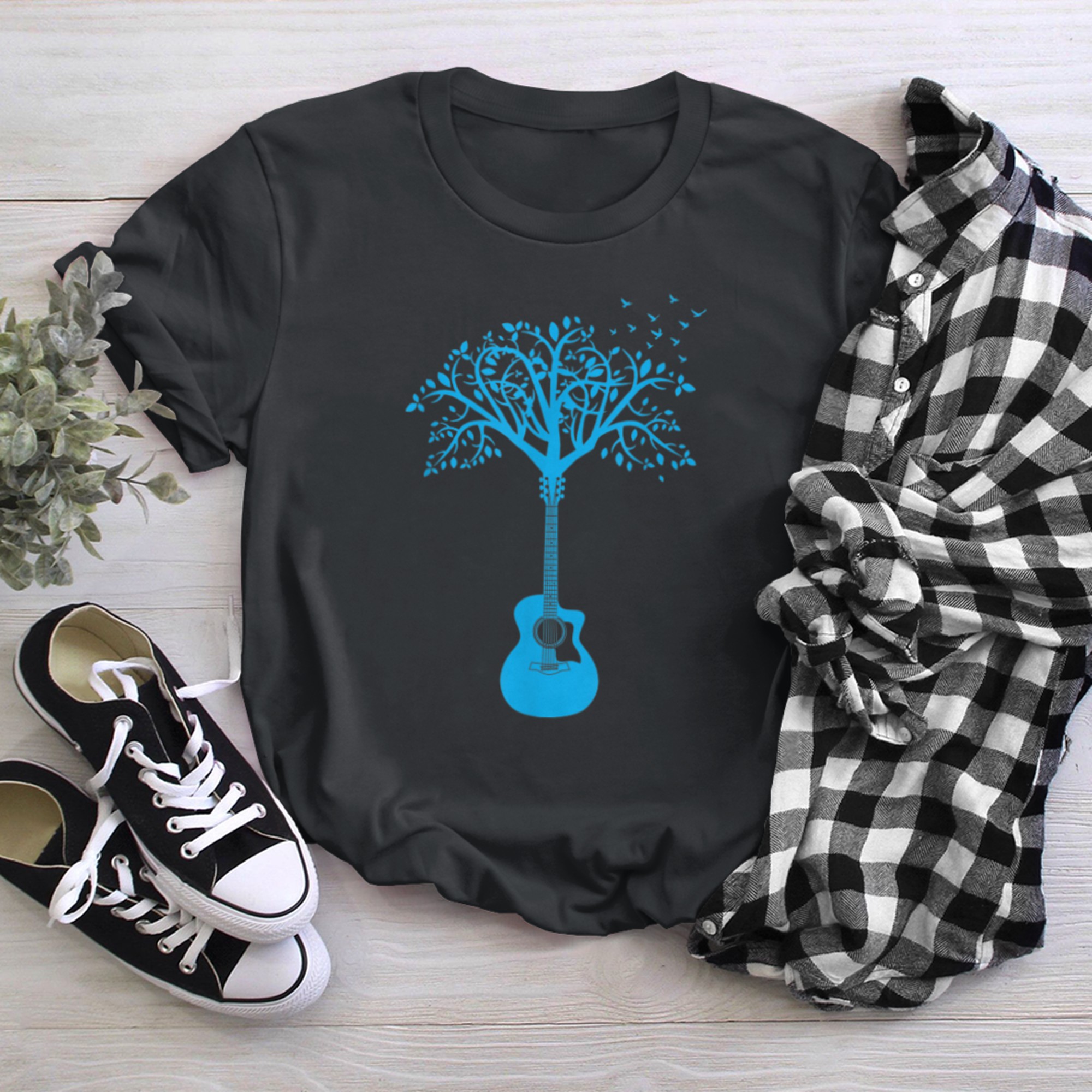 Acoustic Guitar Tree of Life T-Shirt Nature Guitarist (6) t-shirt black