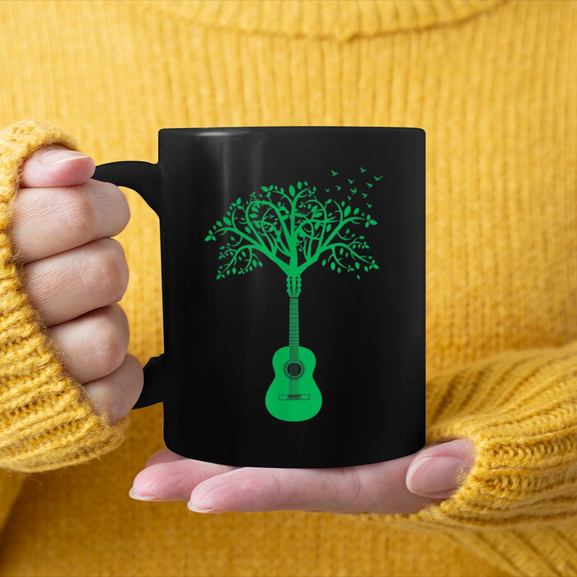 Acoustic Guitar Tree of Life T-Shirt Nature Guitarist (7) mug black