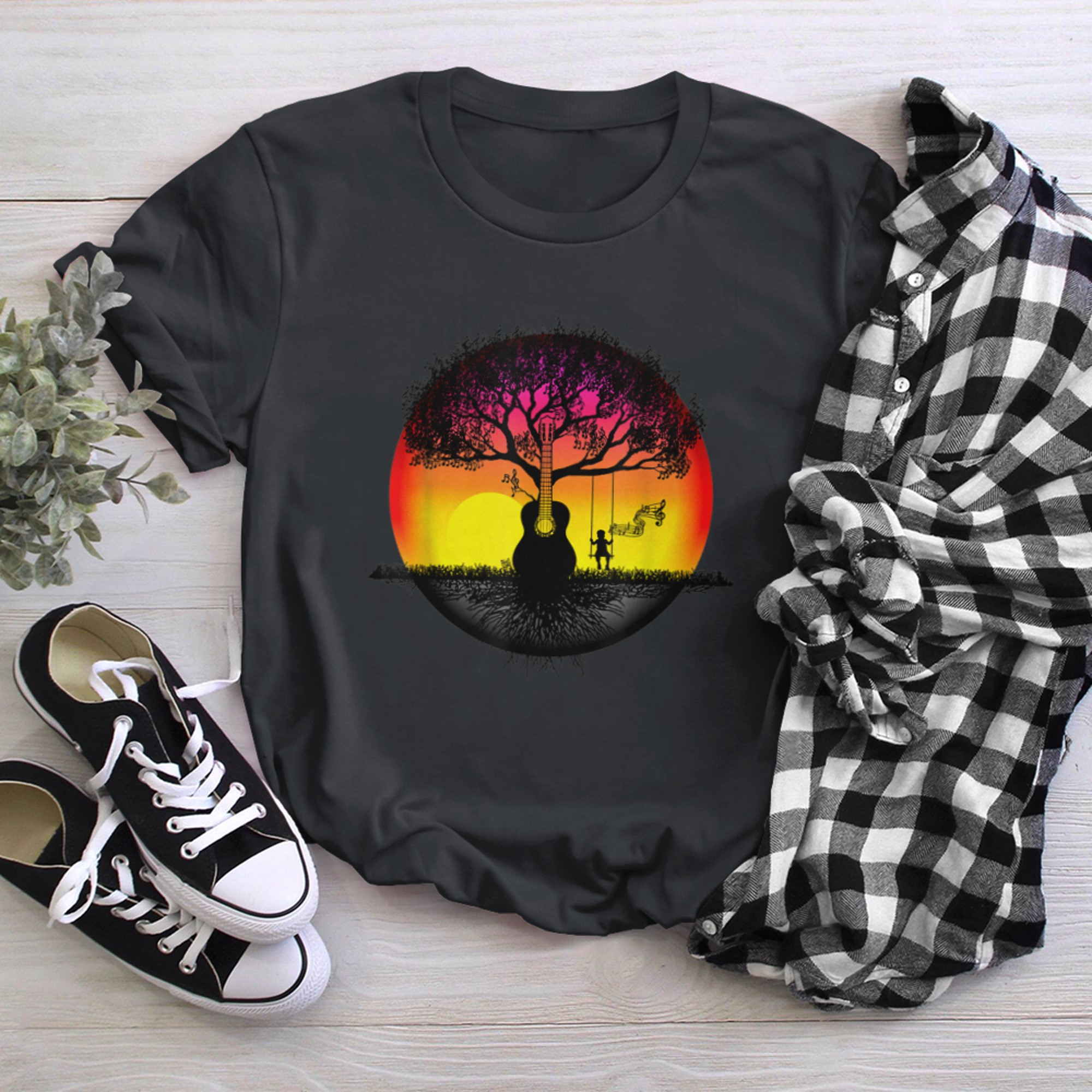 Acoustic Guitar Tree of Life T-Shirt Nature Guitarist t-shirt black