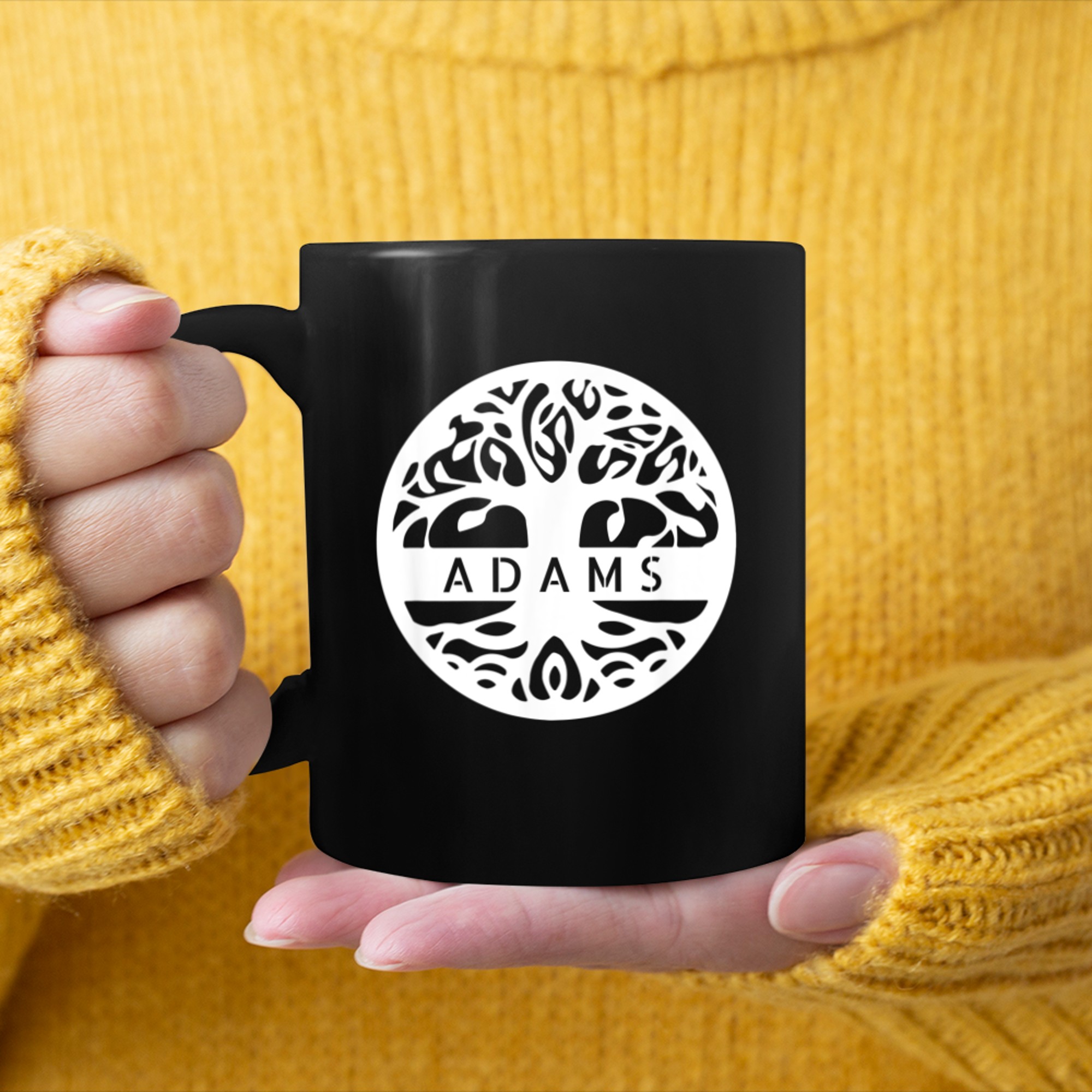 Adams Personalized Irish Name Celtic Tree Of Life mug black