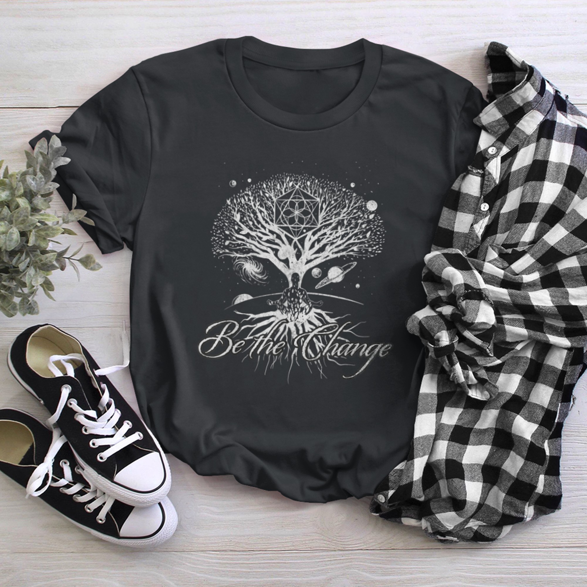 Be The Change, Life Of Tree, Gaia, Meditation Yoga t-shirt black