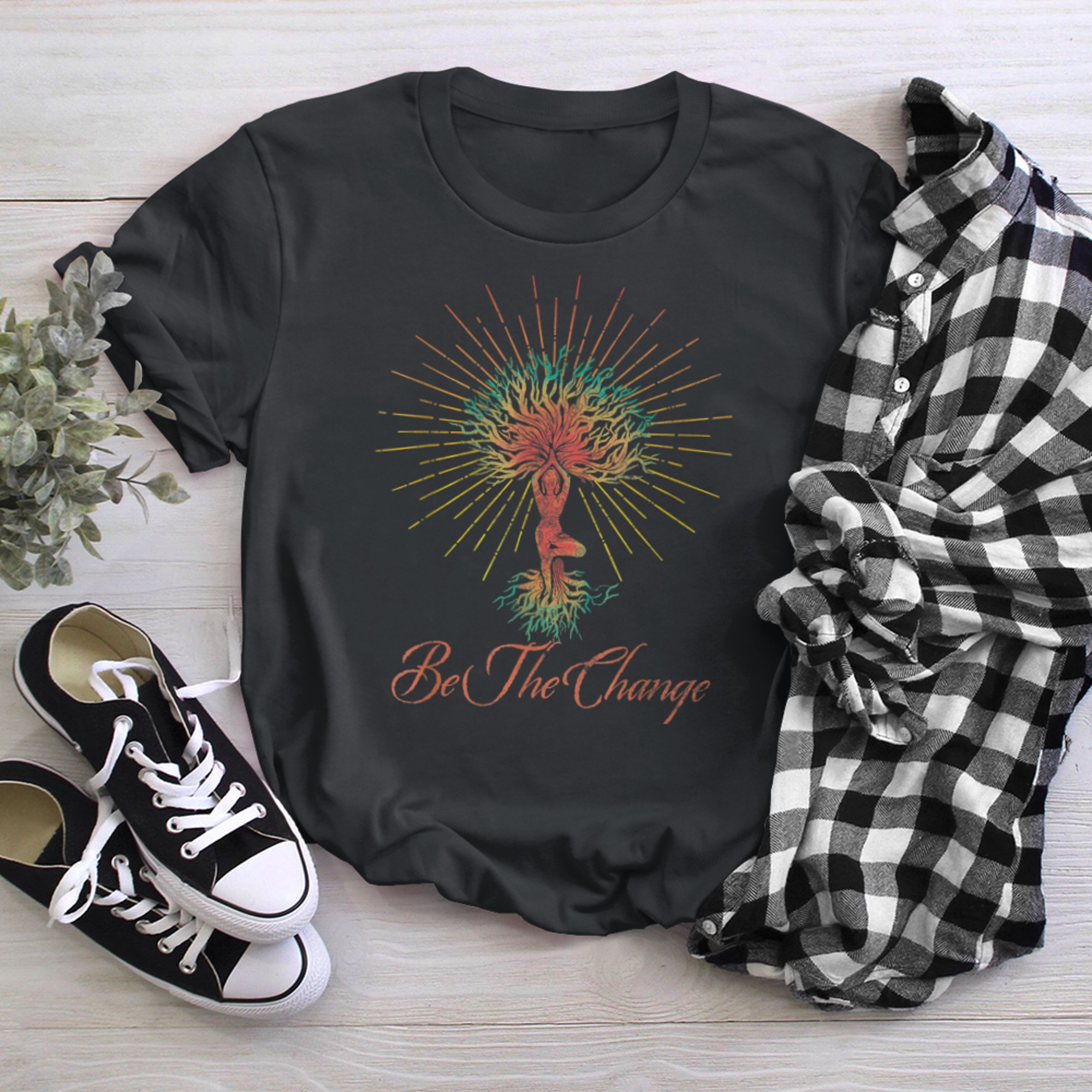 Be The Change, Life Of Tree, Meditation, Gaia, Yoga t-shirt black