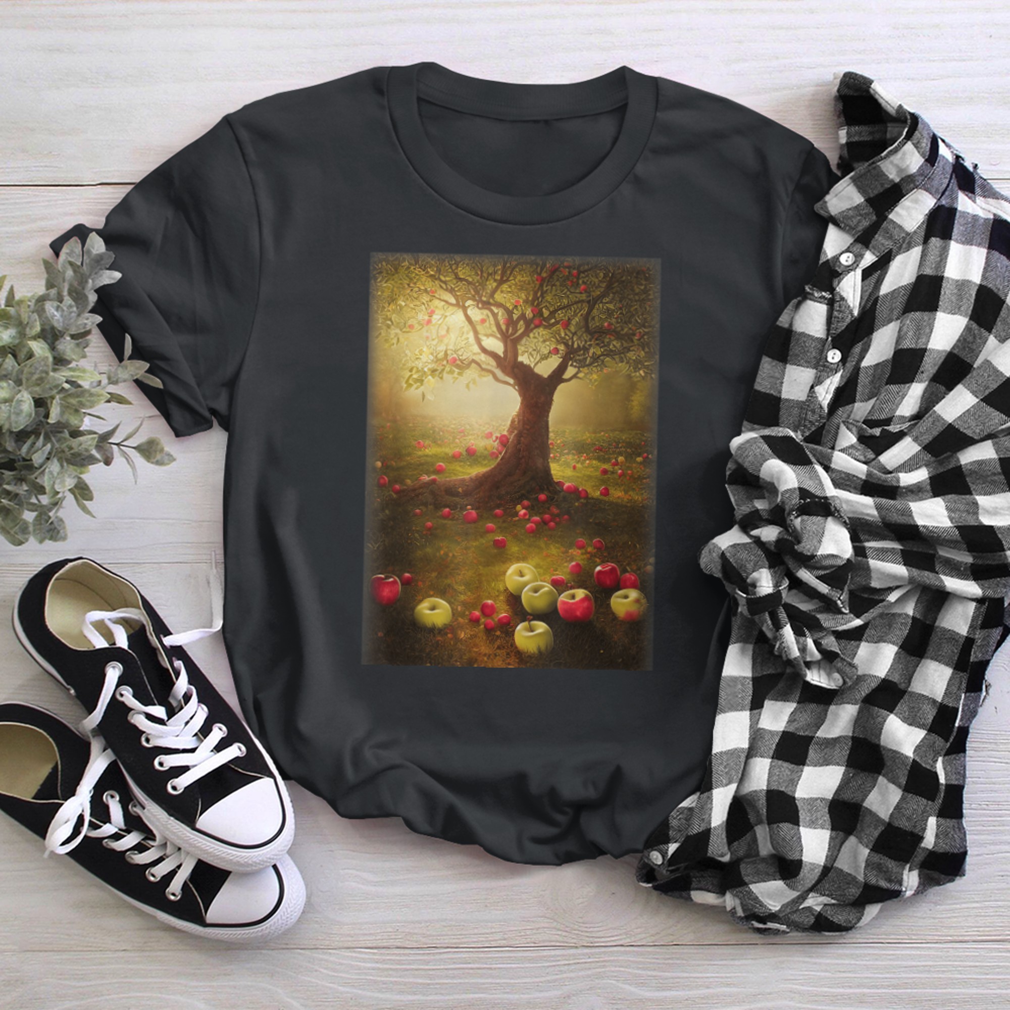 Big Tree Bearing Fruit Richly Green Leaves Full Of Life t-shirt black