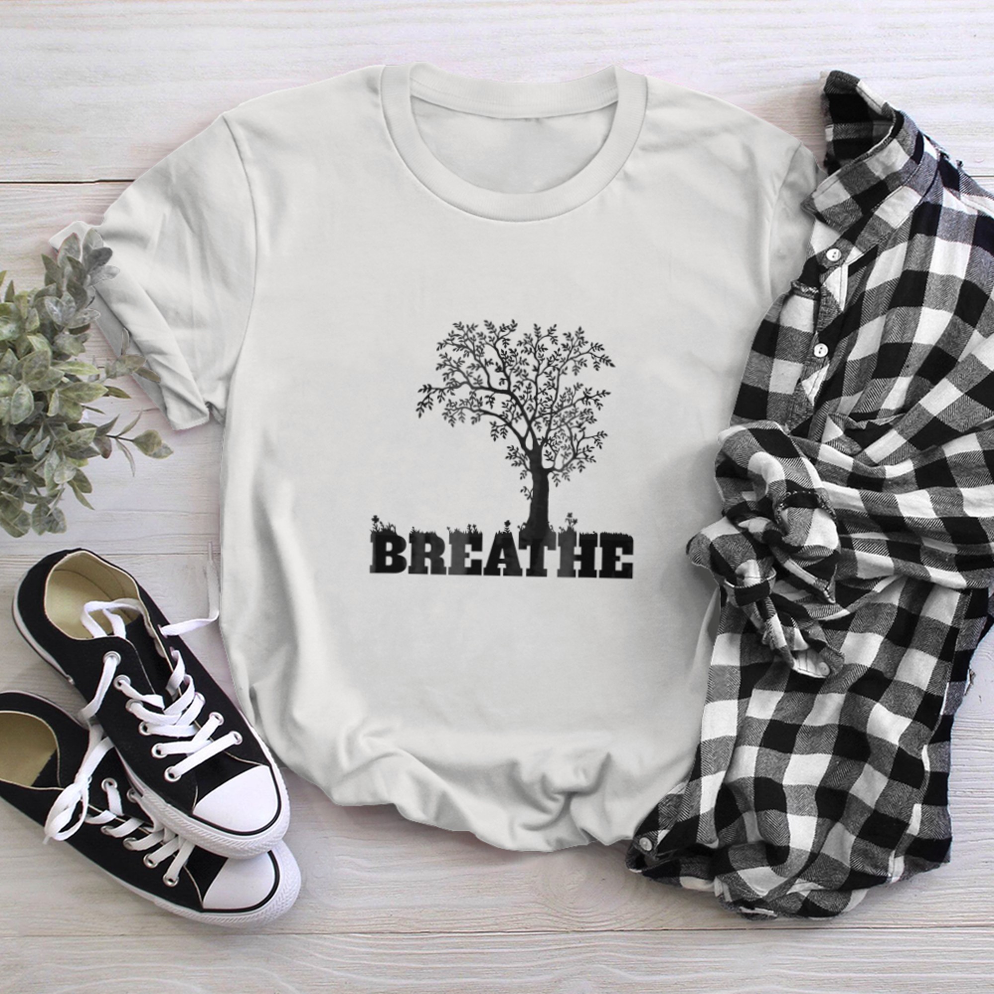 Breathe Tree of Life Yoga Meditation Earth Day t-shirt white